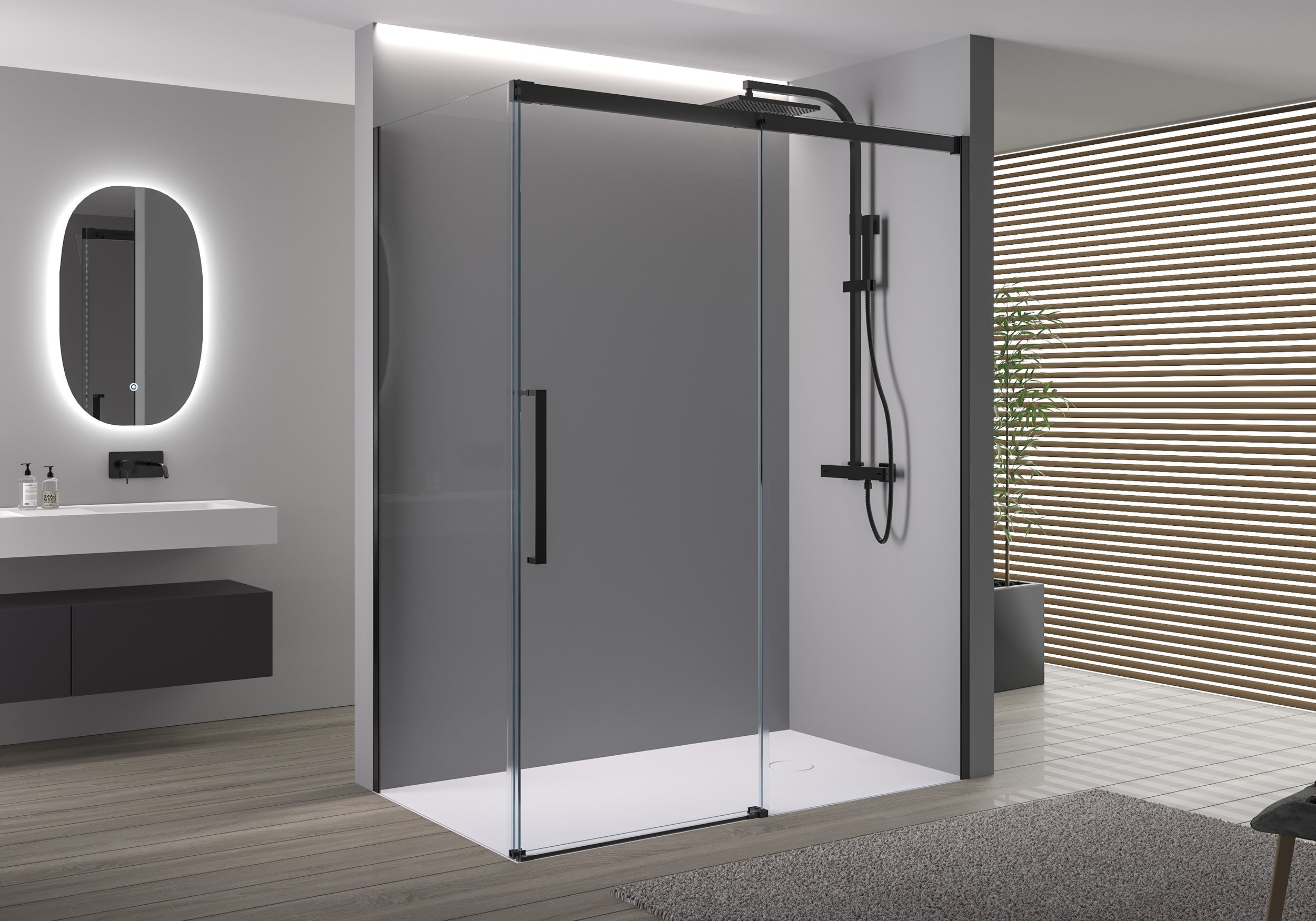 Paroi de douche DX906 FLEX -  porte coulissante noir mat - dimensions au choix