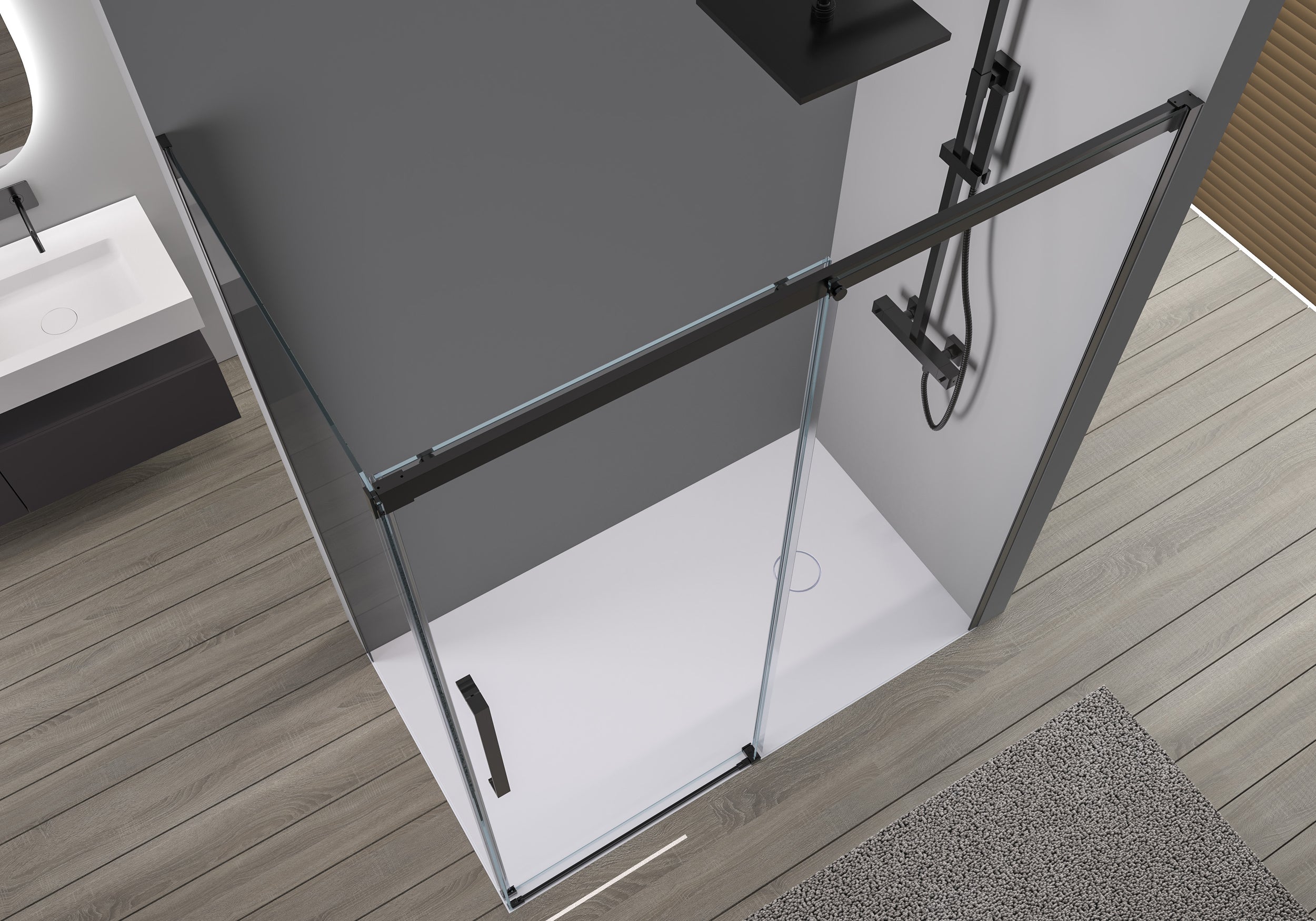 Soft-Close Sliding Door Shower and Side Panel DX906 FLEX - Matt Black profiles - 8 mm  - selectable dimensions