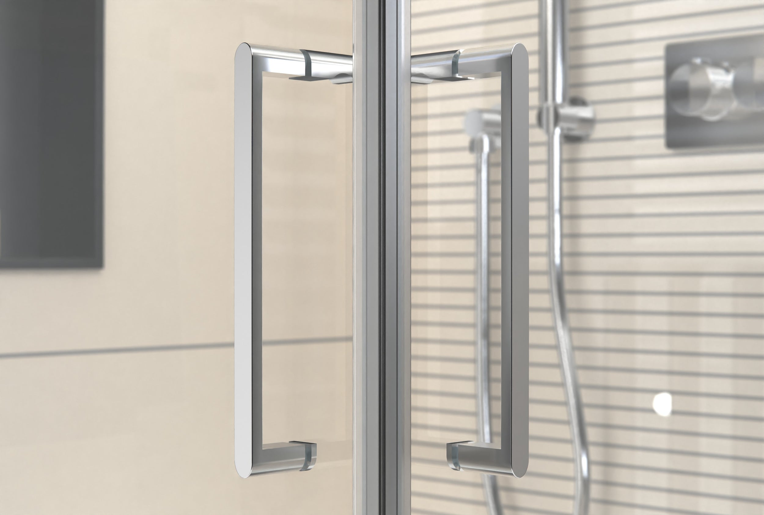 Corner shower with two hinged doors on fixed panel NT407