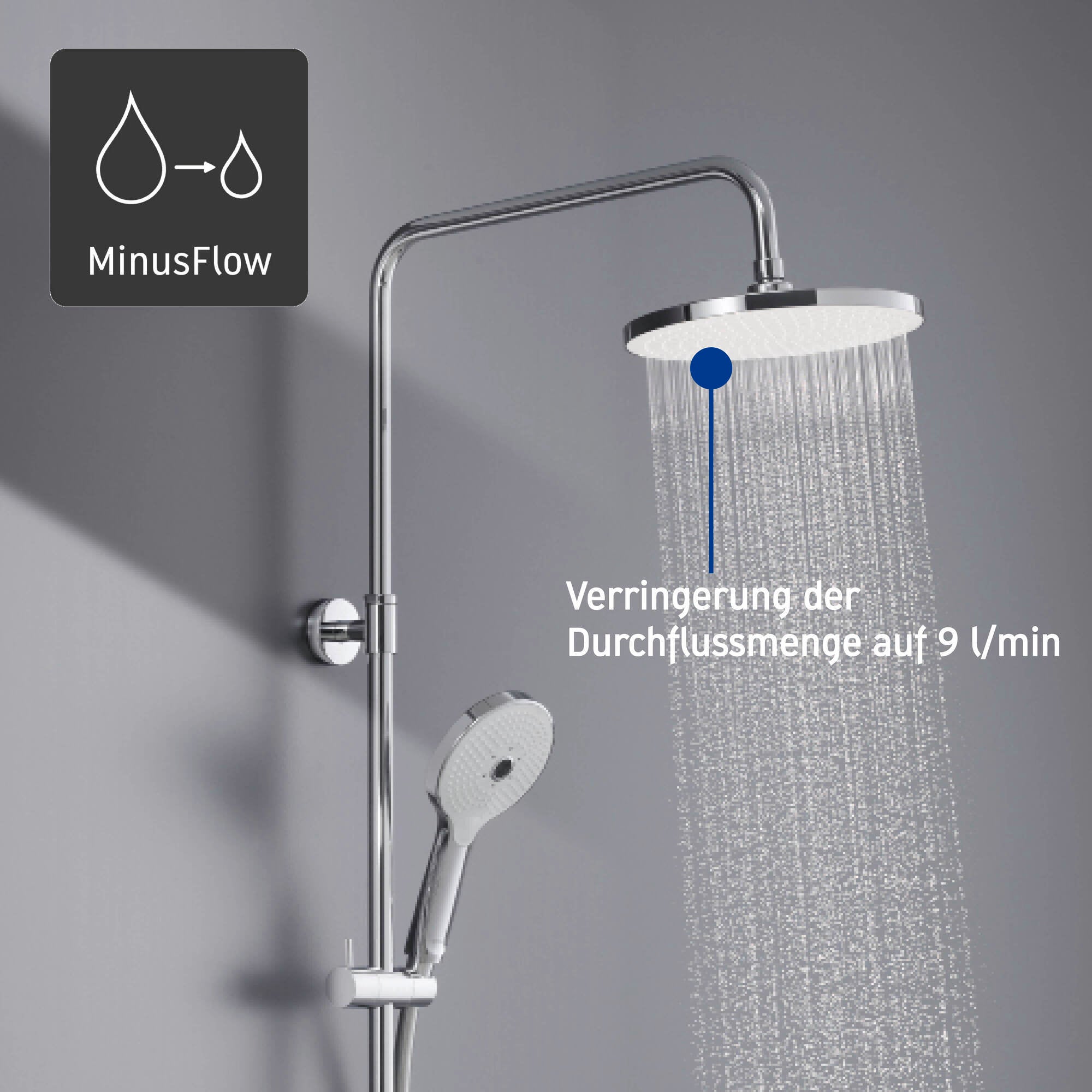 Duravit Shower System with thermostat, glass shelf, 3 spray types and MinusFlow function - chrome/white