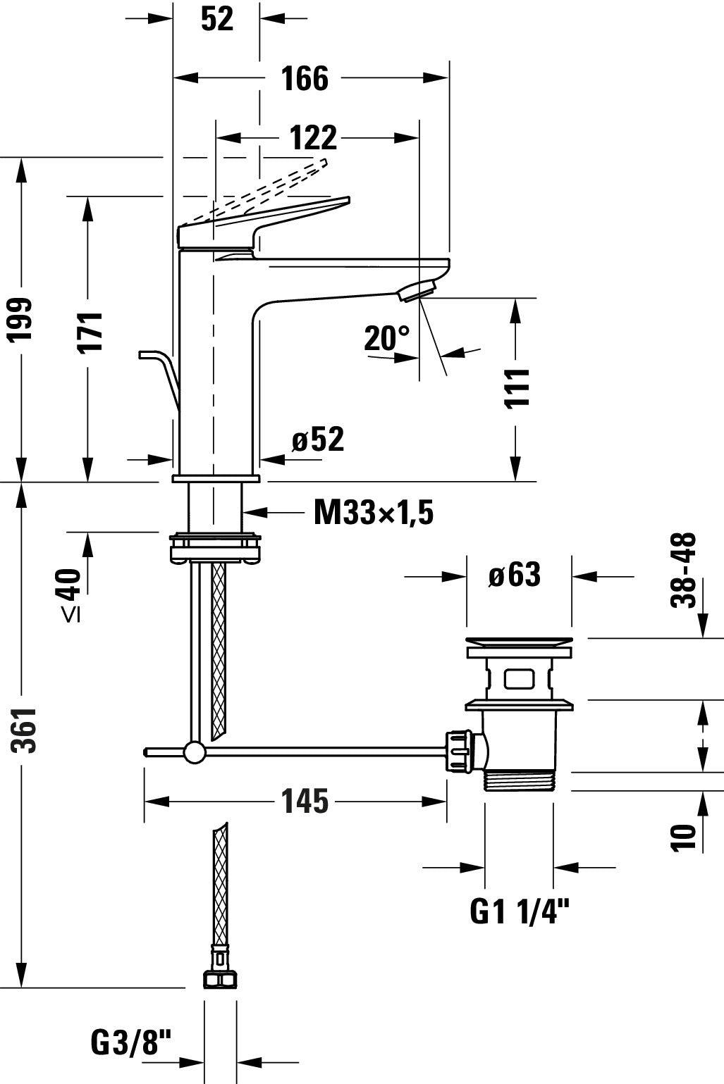 Duravit Wave single lever basin mixer M with pull rod - color selectable