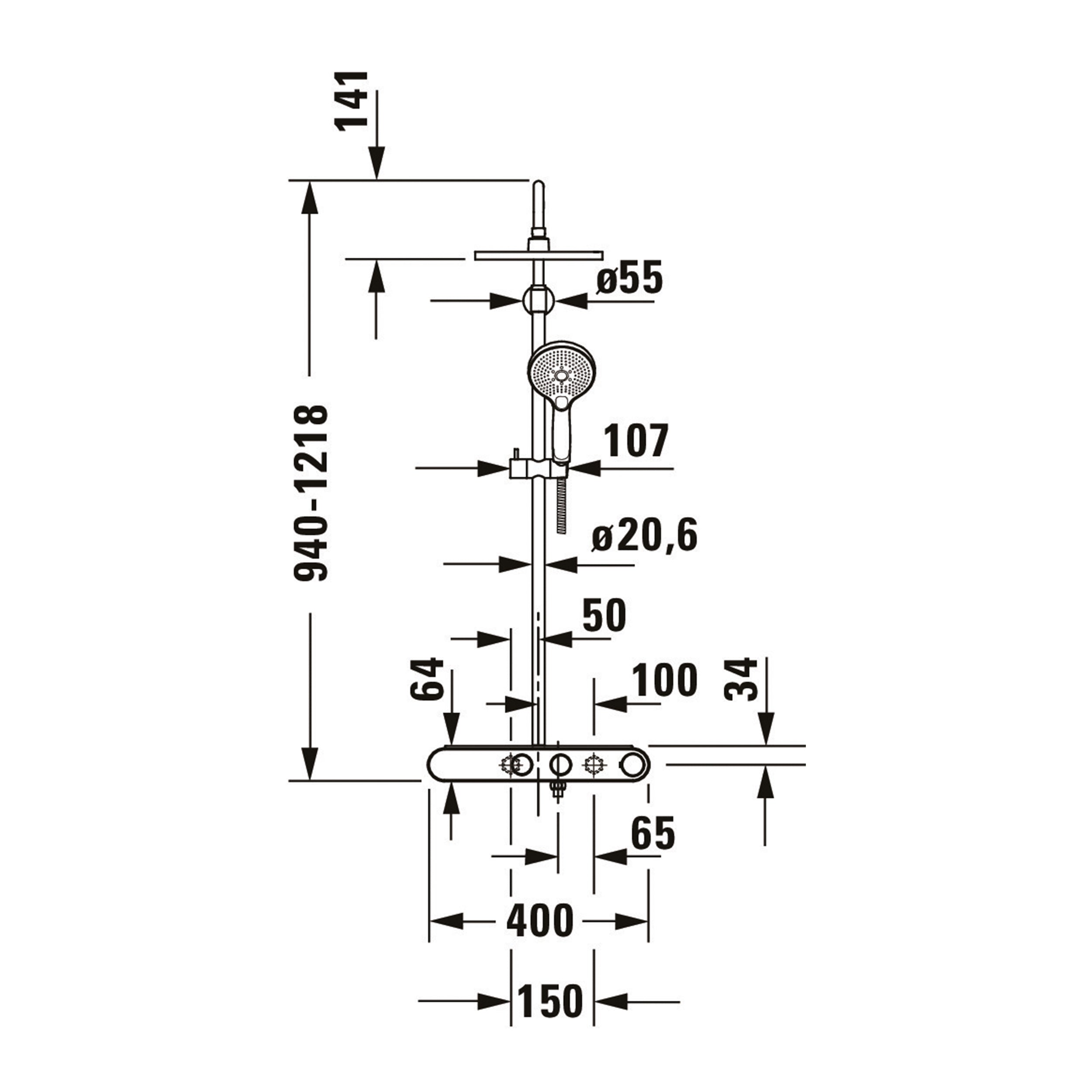 Duravit Shower System mit Thermostat, Glasablage, 3 Strahlarten und MinusFlow-Funktion – Chrom/Weiß