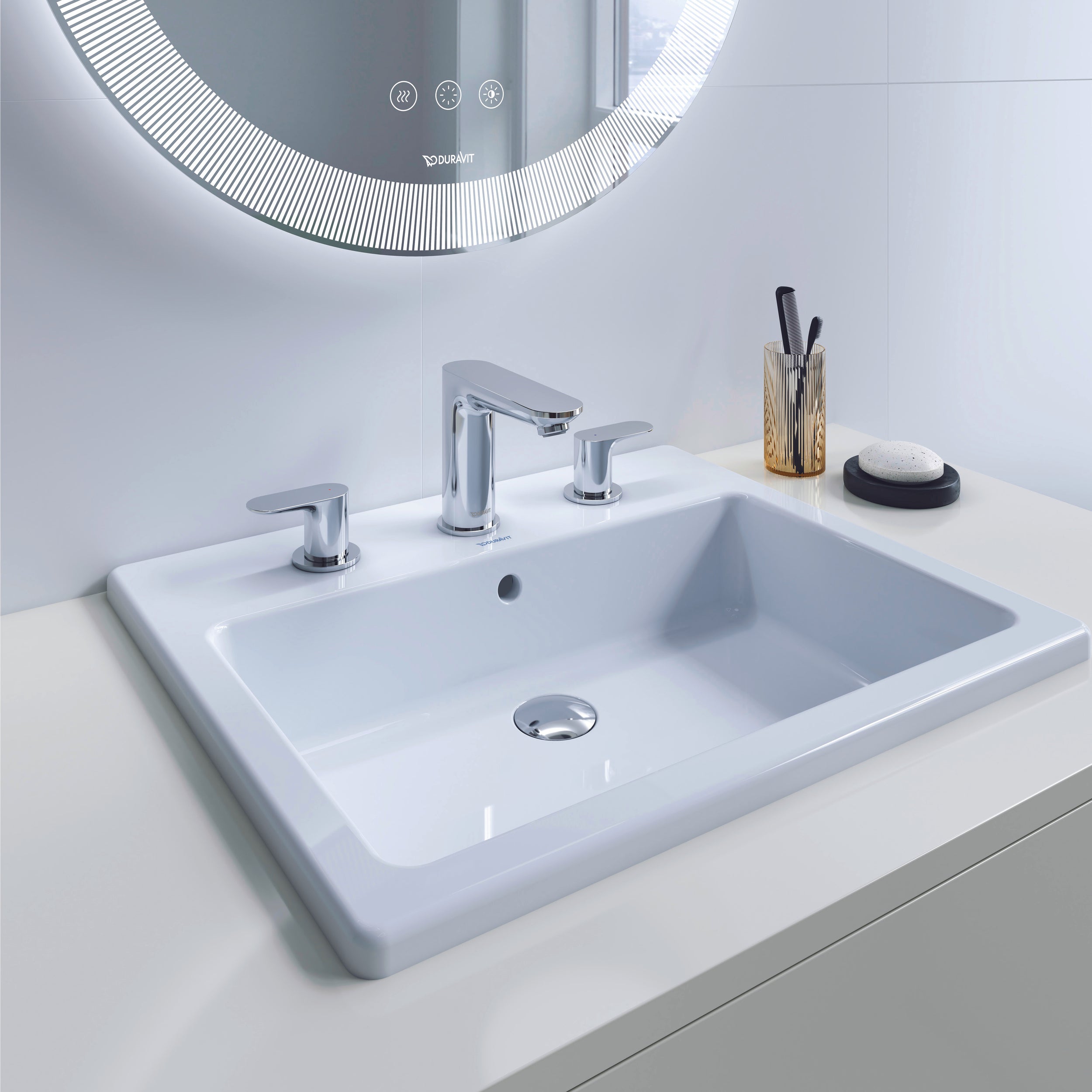 Duravit Wave 3-hole basin mixer with push-open pop-up waste - color selectable