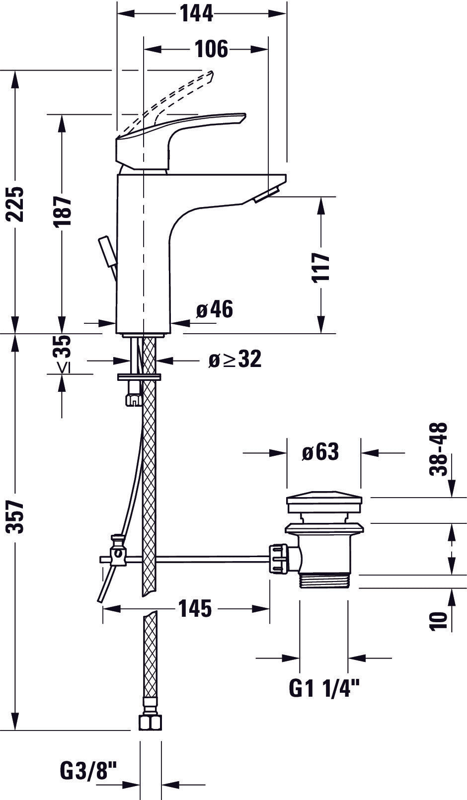 Robinetterie de lavabo Duravit DuraVelez, avec fonction FreshStart économisant l'énergie, 18,7 cm (taille M), chrome - avec garniture d'écoulement