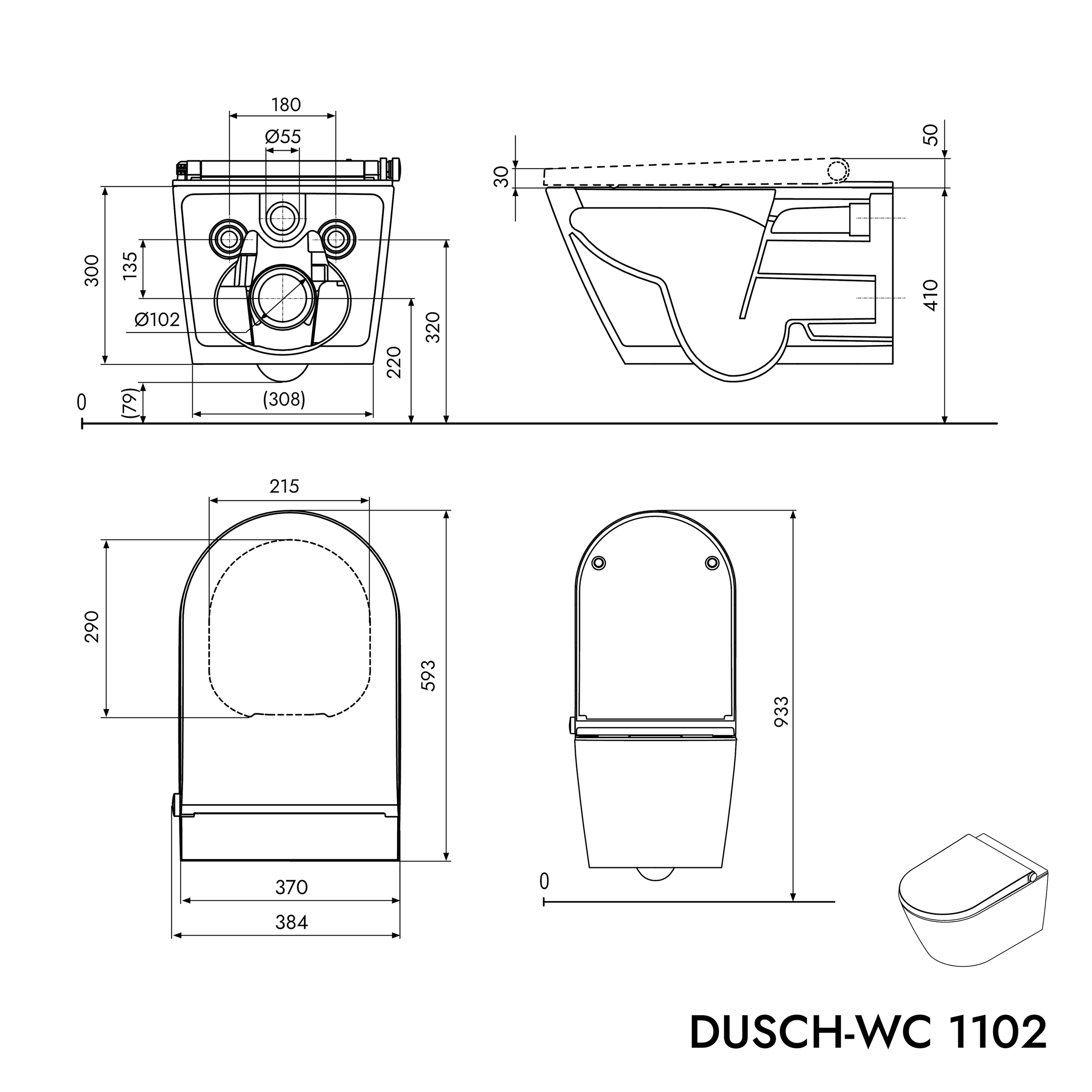 Douche-wc compleetset PREMIUM 1102 met Geberit Duofix voorwandelement