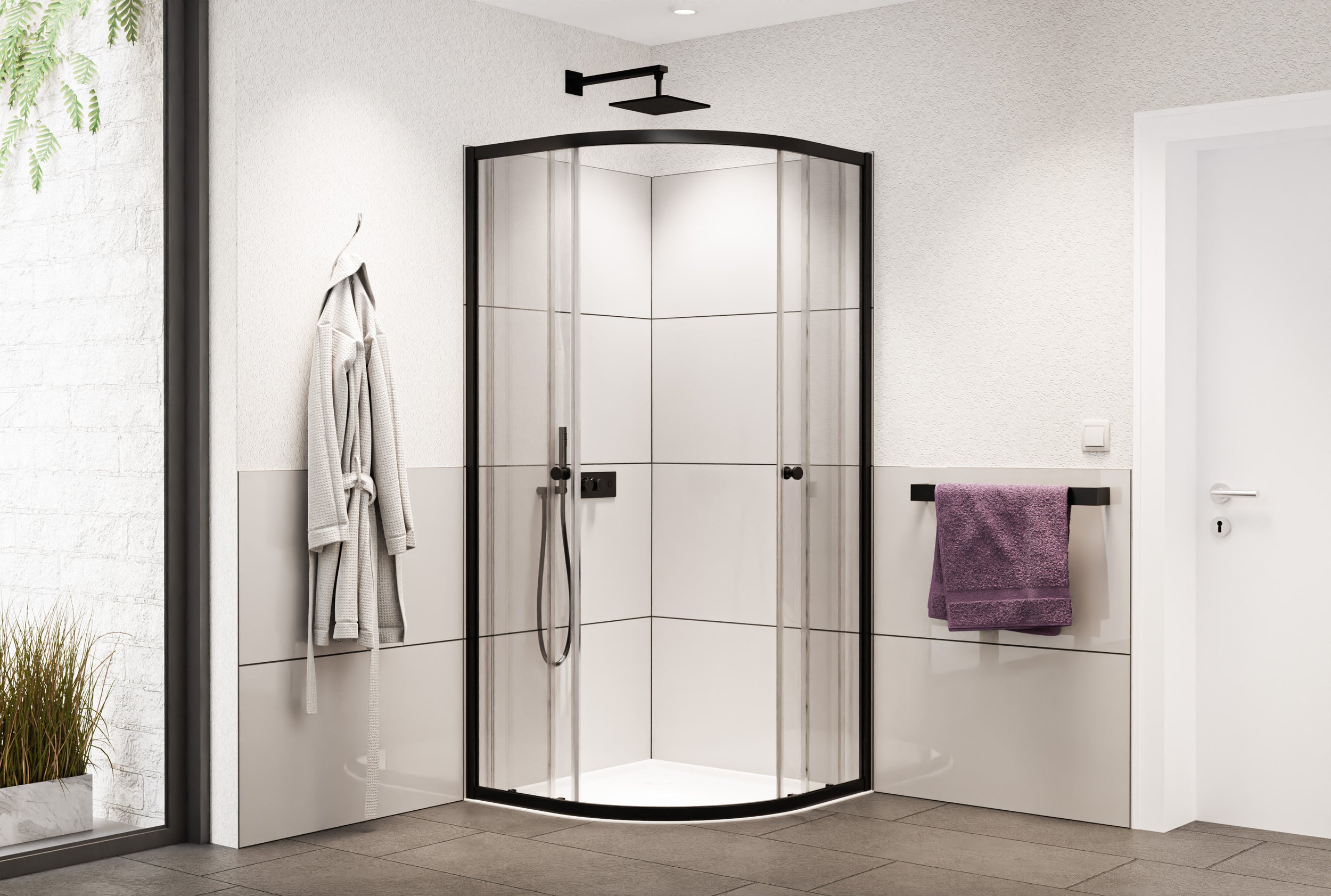 Paroi de douche circulaire avec porte coulissante NT509 - verre nano transparent de 6 mm - couleur du profilé et dimensions au choix