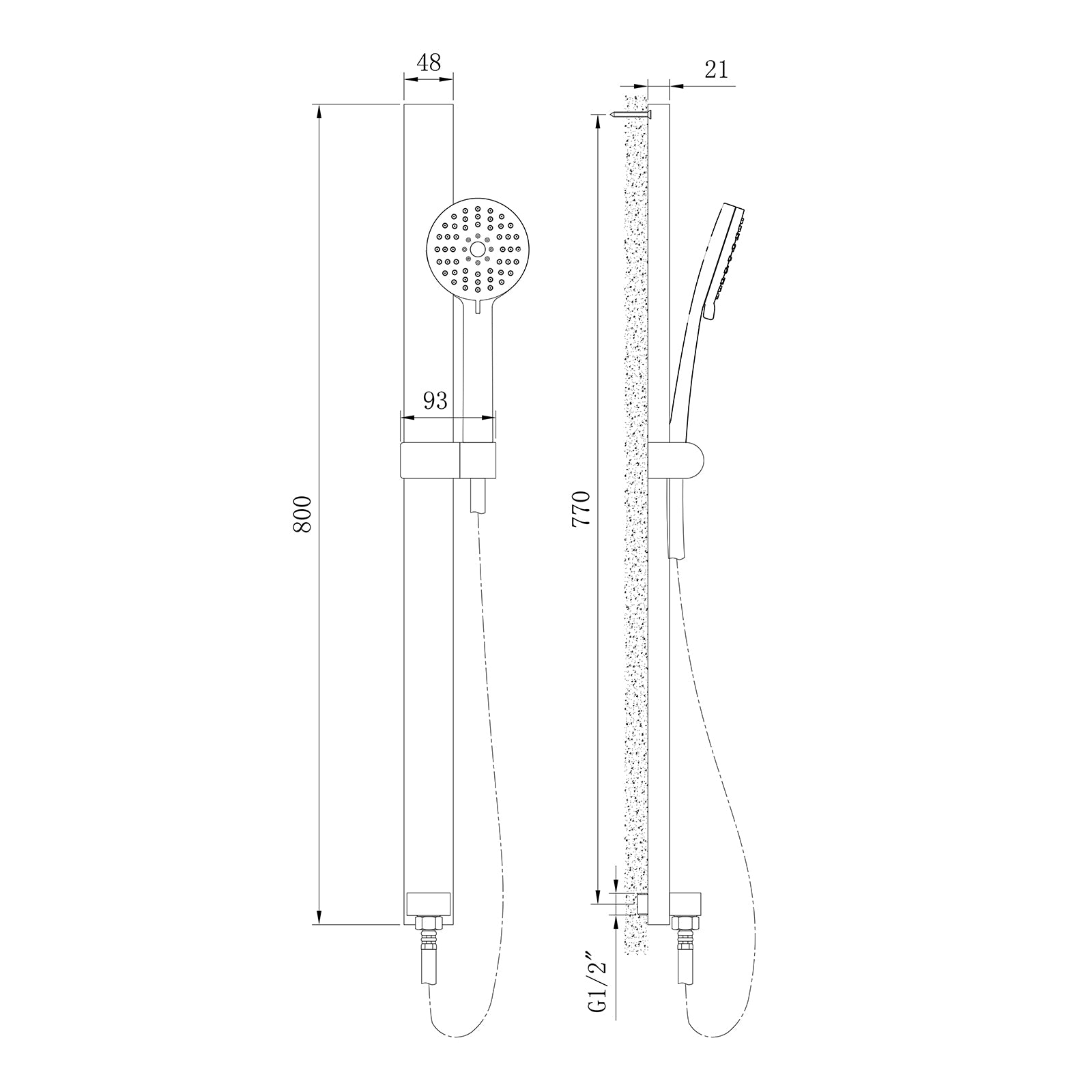 Brausegarnitur Duschstange NT127B mit integriertem Wandanschlussbogen