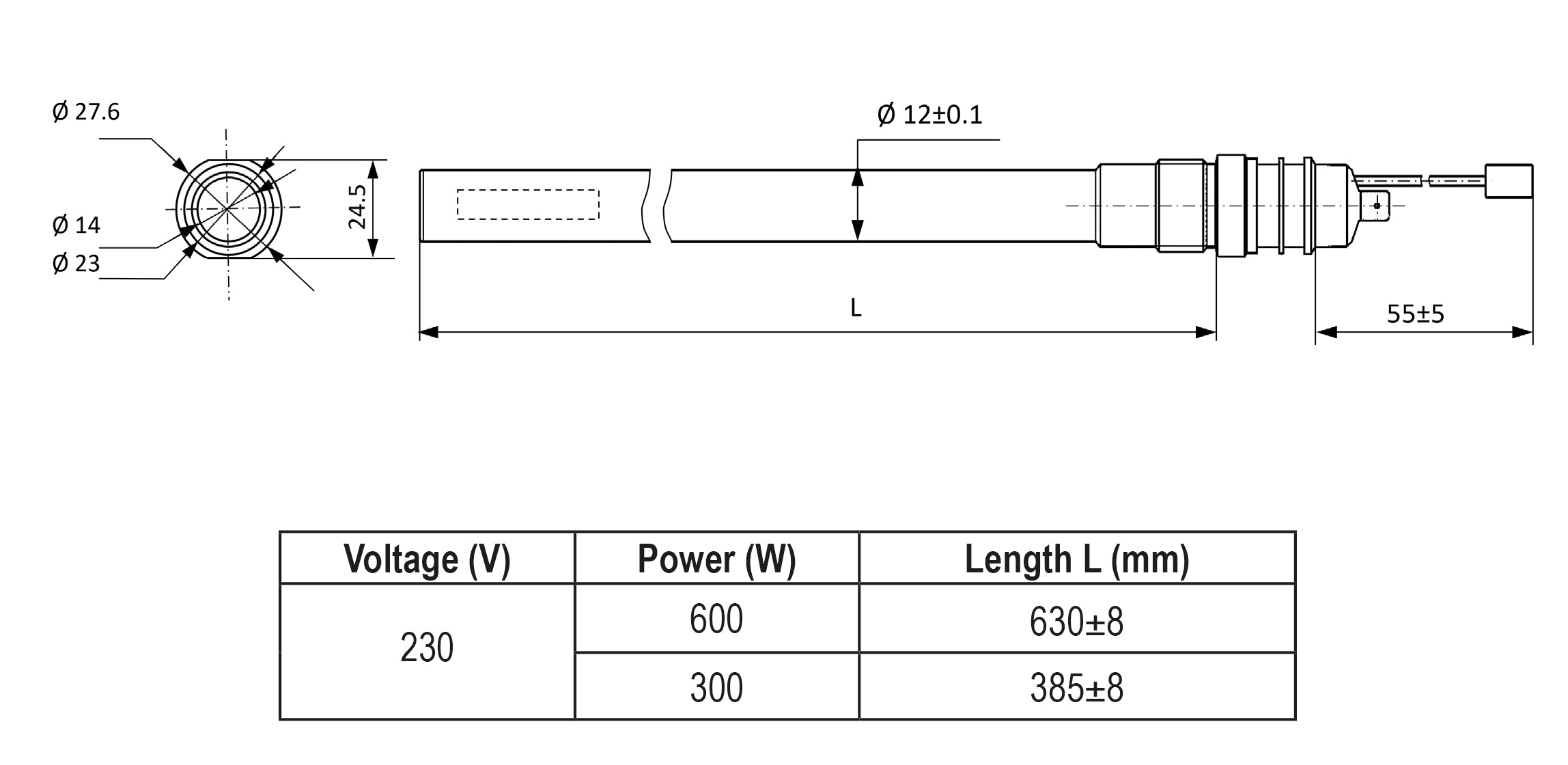 Elektrisch verwarmingselement E700W, voor badkamerradiatoren