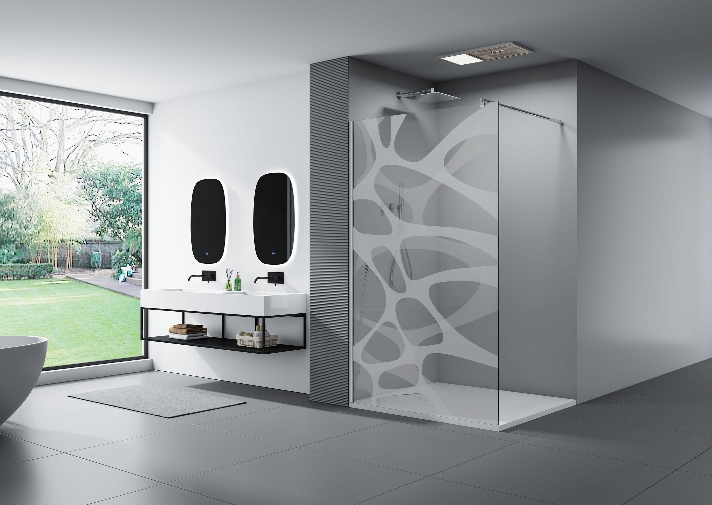 Italiaanse douche model Wave van echt gesatineerd glas EX101 met NANO-coating - selecteerbare breedte