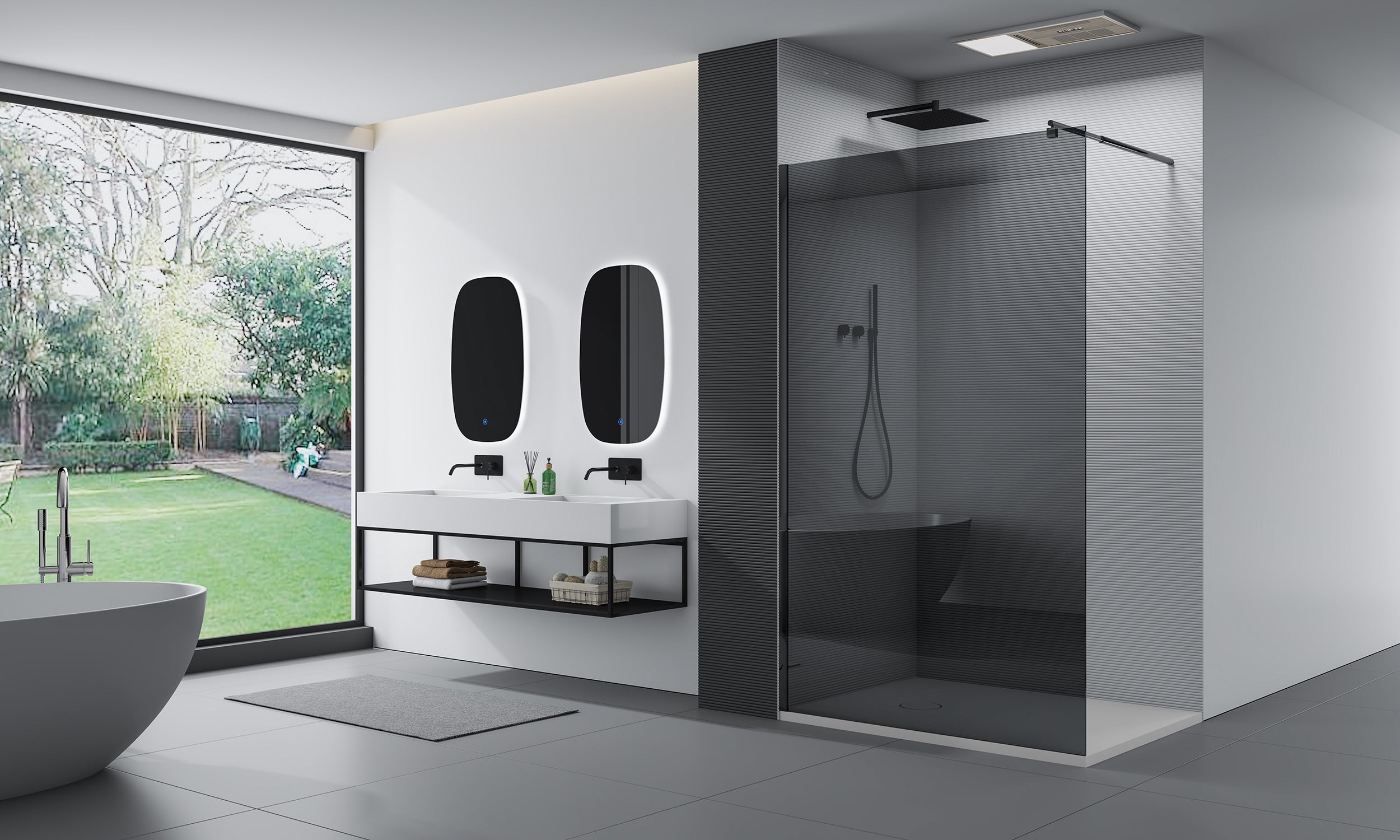 Walk-in shower enclosure EX101 Black - NANO coating - grey tempered glass - 8mm -  available in different sizes