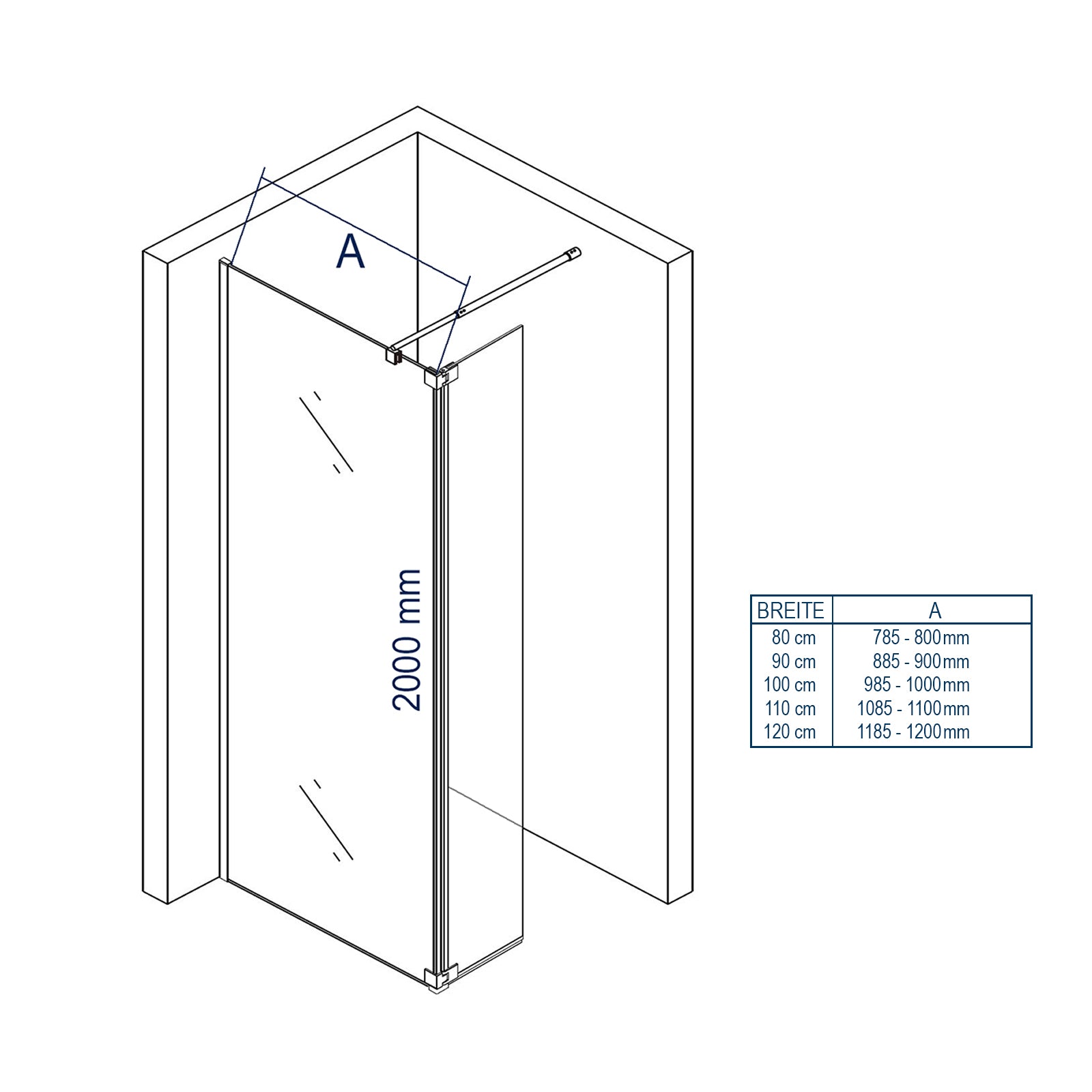 Inloop douchewand met beschermingswand NT109 8 mm ESG veiligheidsglas