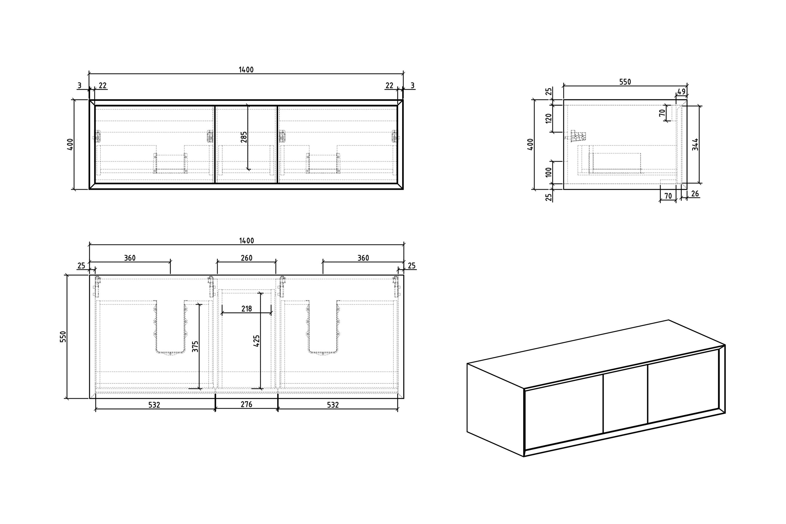 Bathroom furniture Fiona Multy 140 cm