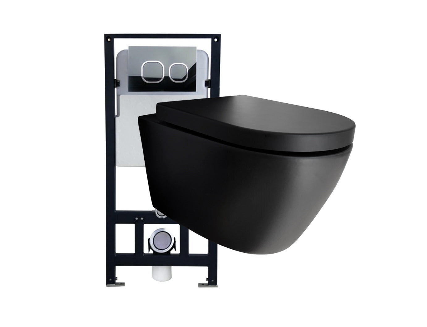 Ensemble complet - WC suspendu B-8030R noir et bâti-support G3004A avec plaque de déclenchement au choix