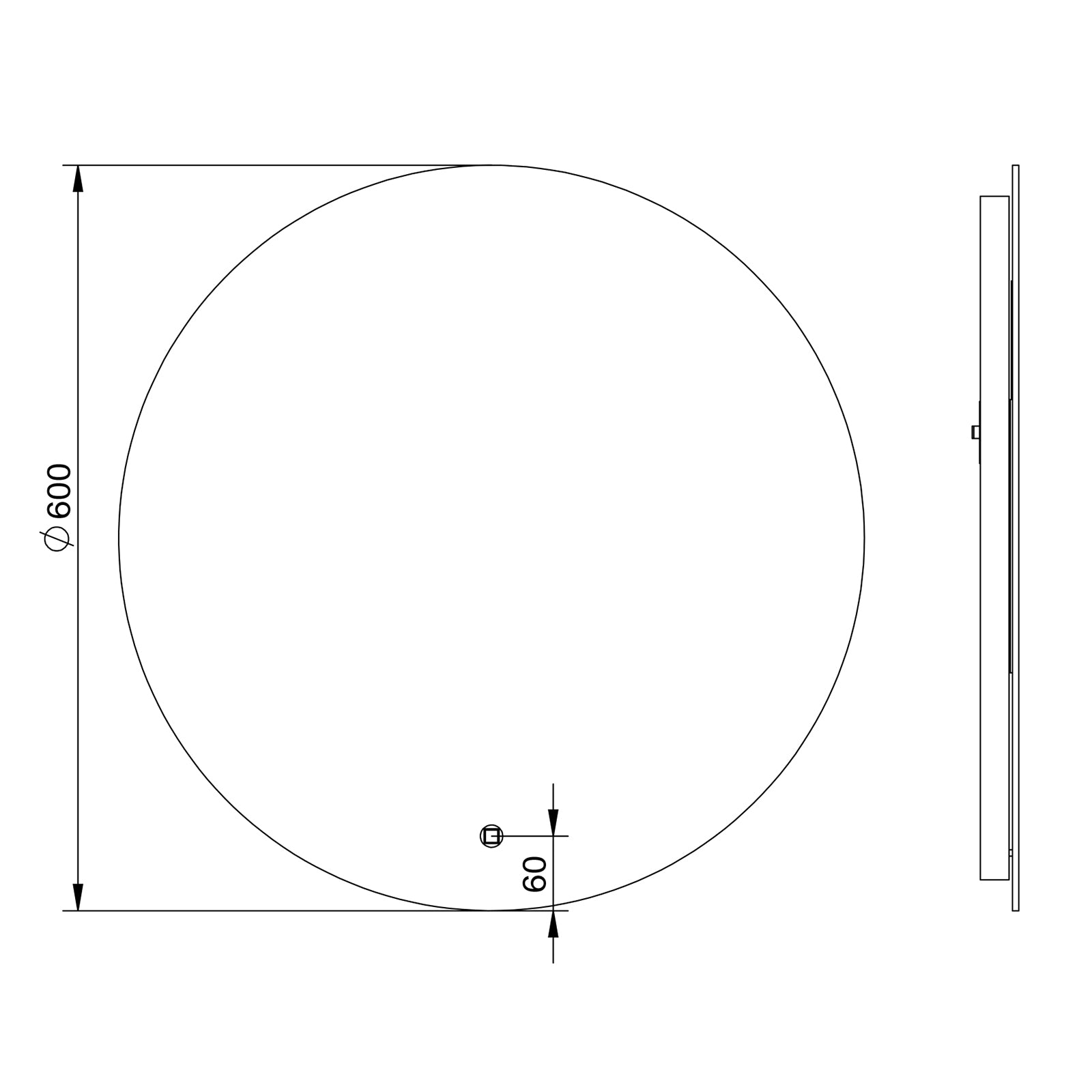 Miroir LED salle de bain rond 2712 - fonction anti-buée et réglage de la lumière - Ø 60 cm