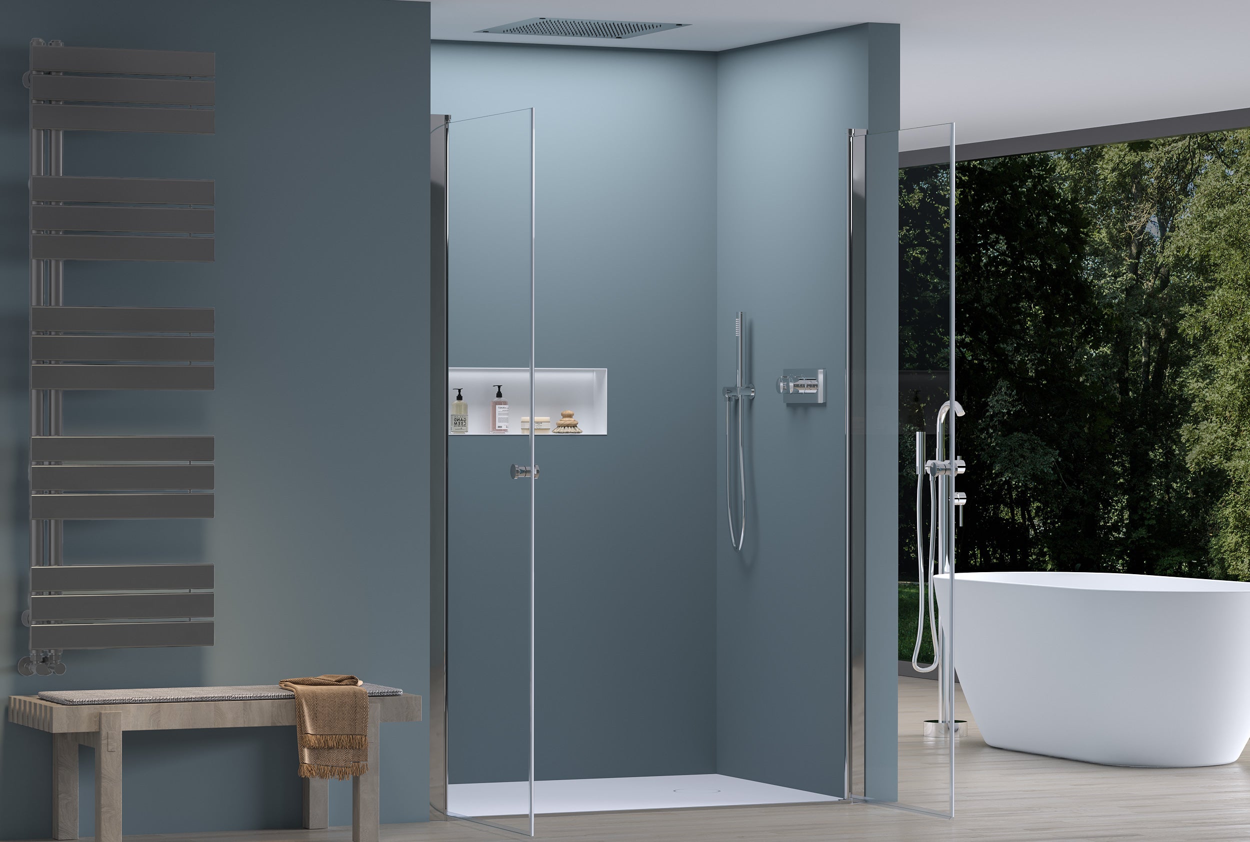 Niche shower with double swing doors NT218 - Nano real glass - profile colour & width selectable