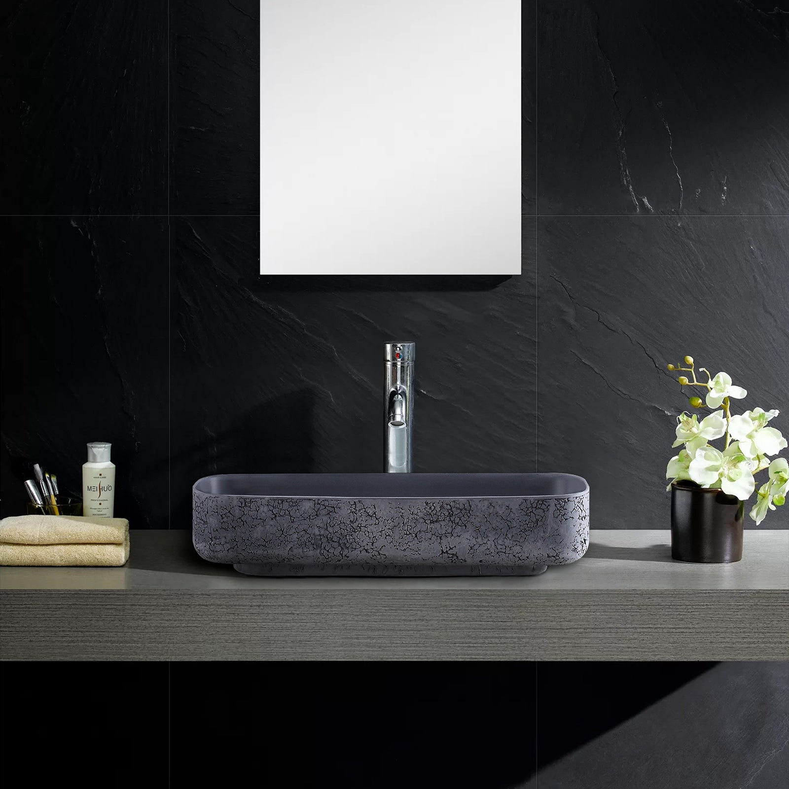 Countertop Washbasin NT2524 of mineral cast Pure acrylic - Matt Concrete Effect - 50 x 42 x 10 cm