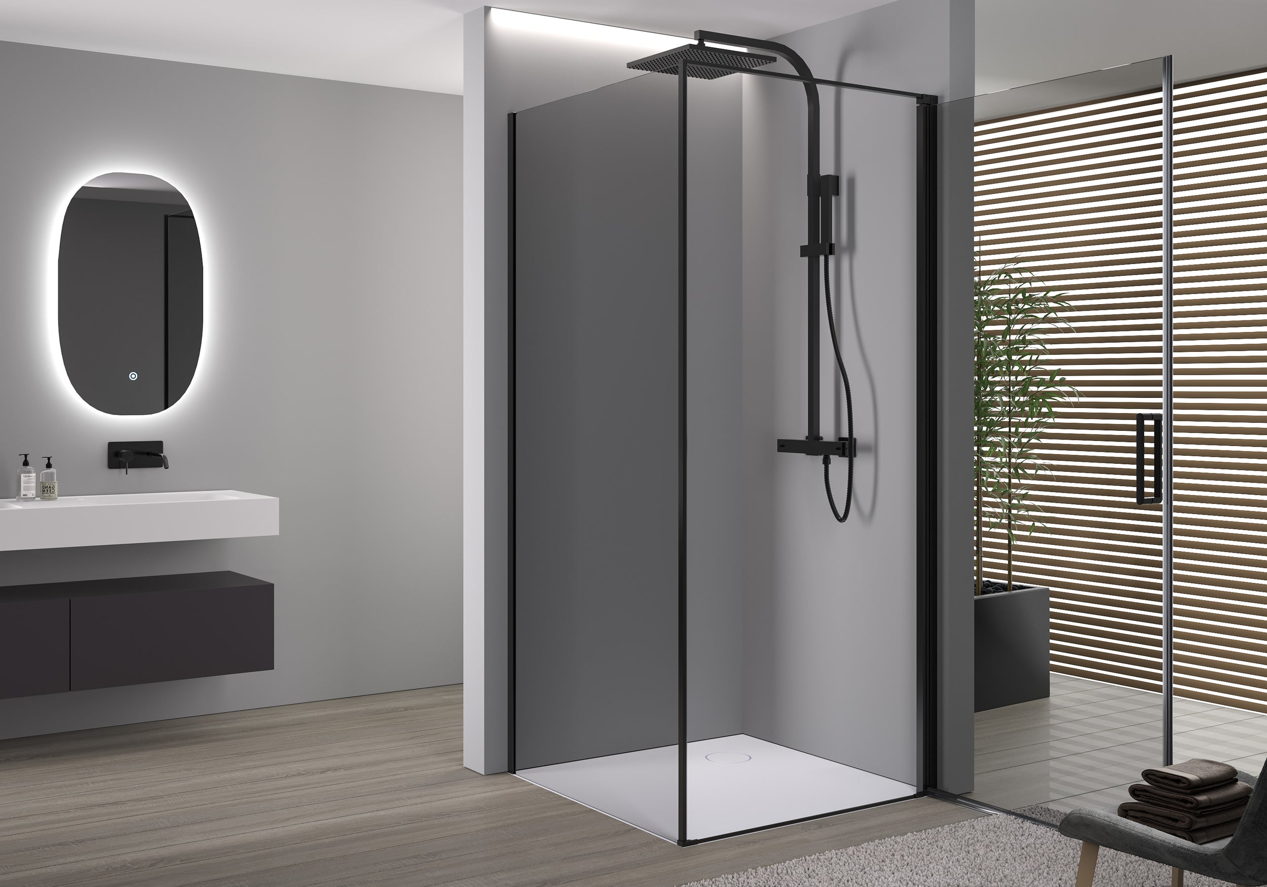 Douche d'angle avec porte pivotante NT416 - noir mat