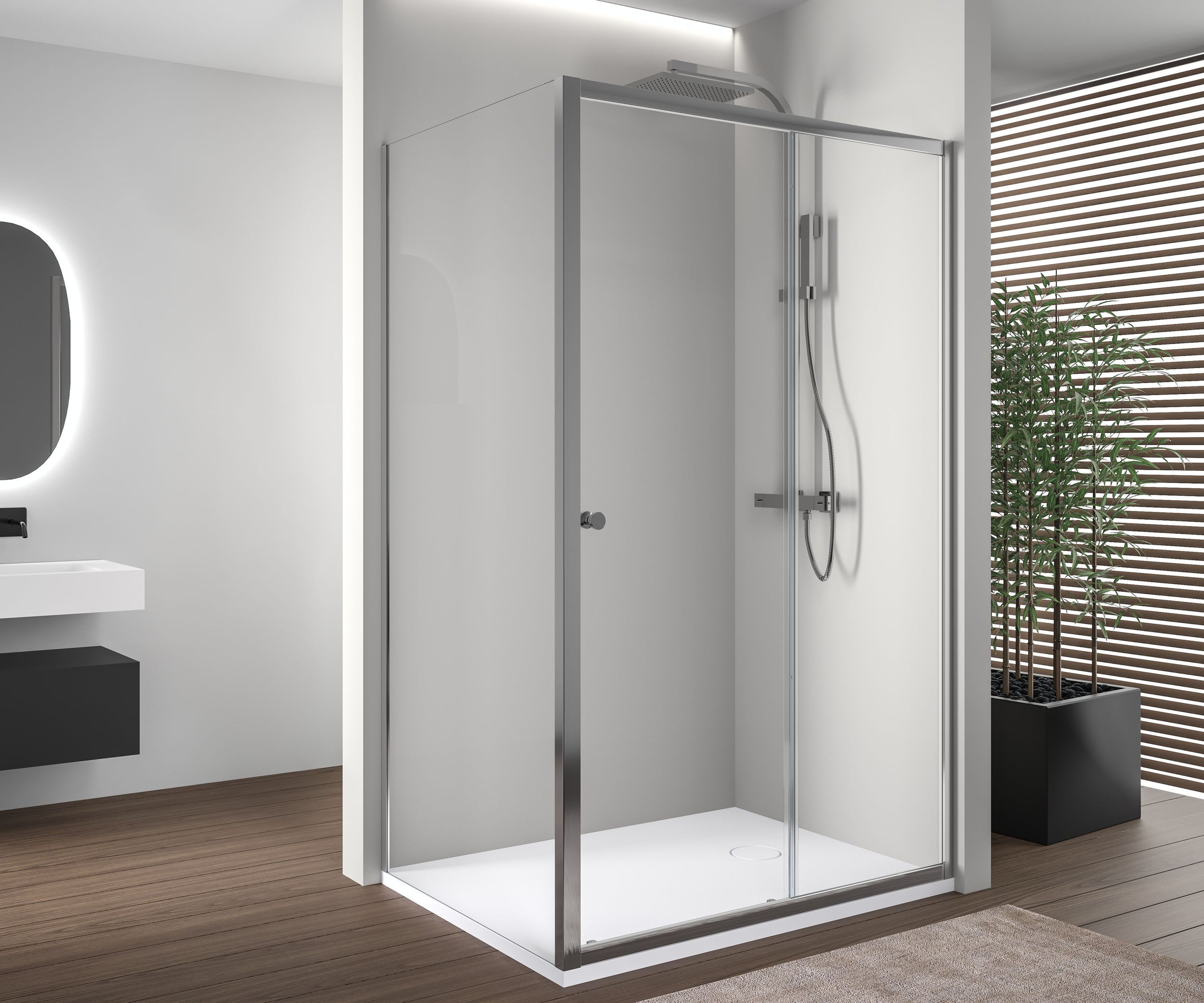 Douche d'angle avec porte coulissante NT504