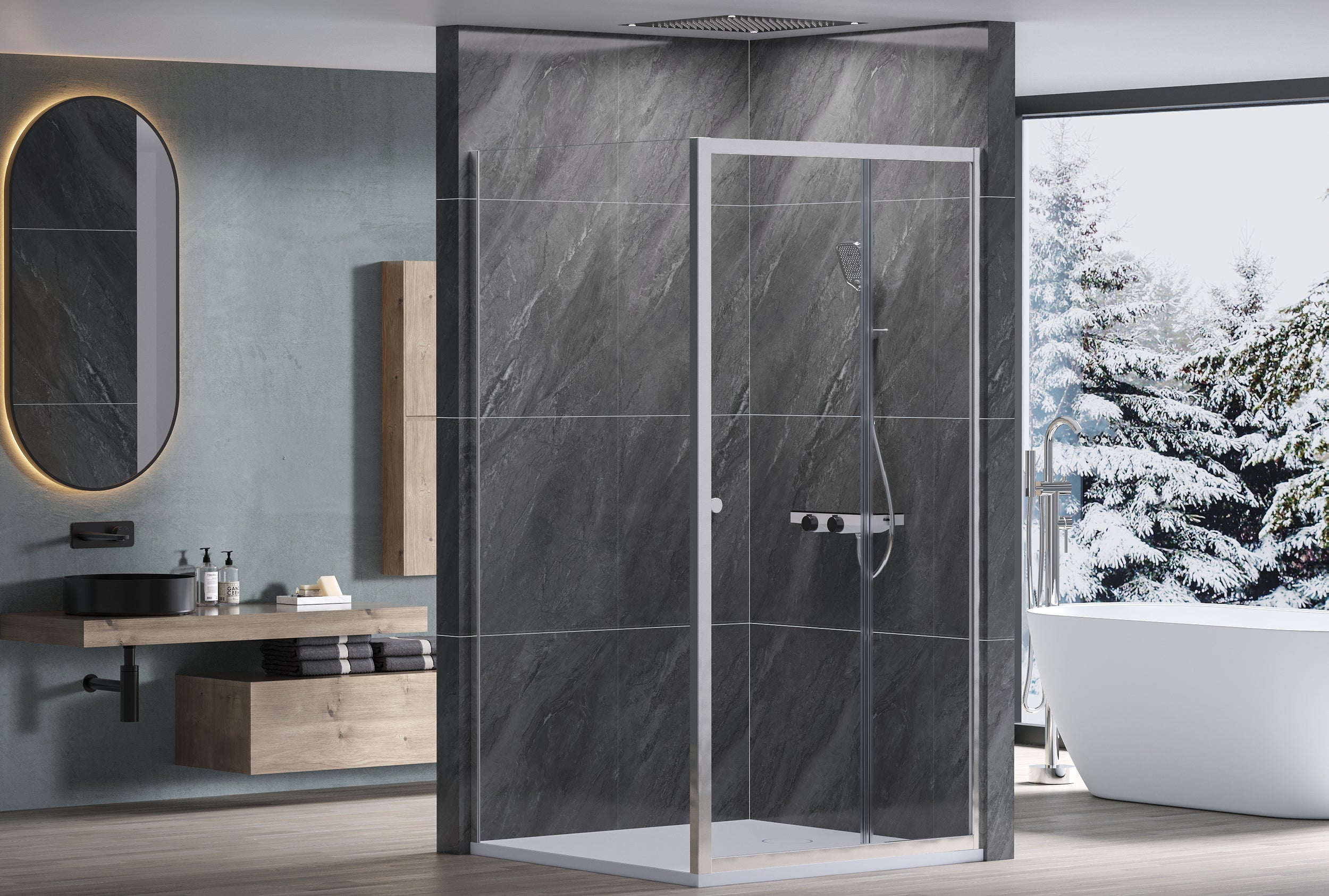 Douche d'angle avec porte coulissante NT504