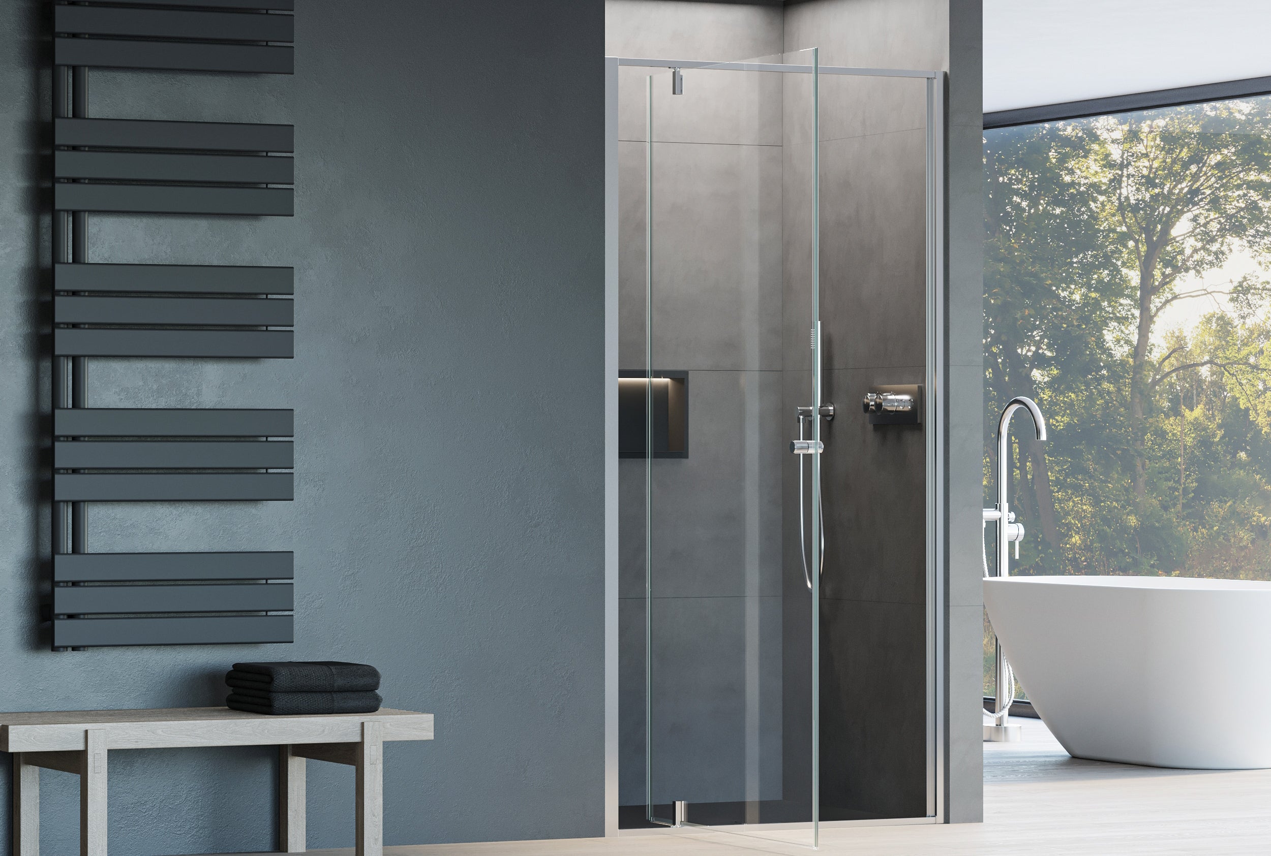 Niche shower with revolving door NT604 FLEX - 6 mm nano clear glass - profile color selectable