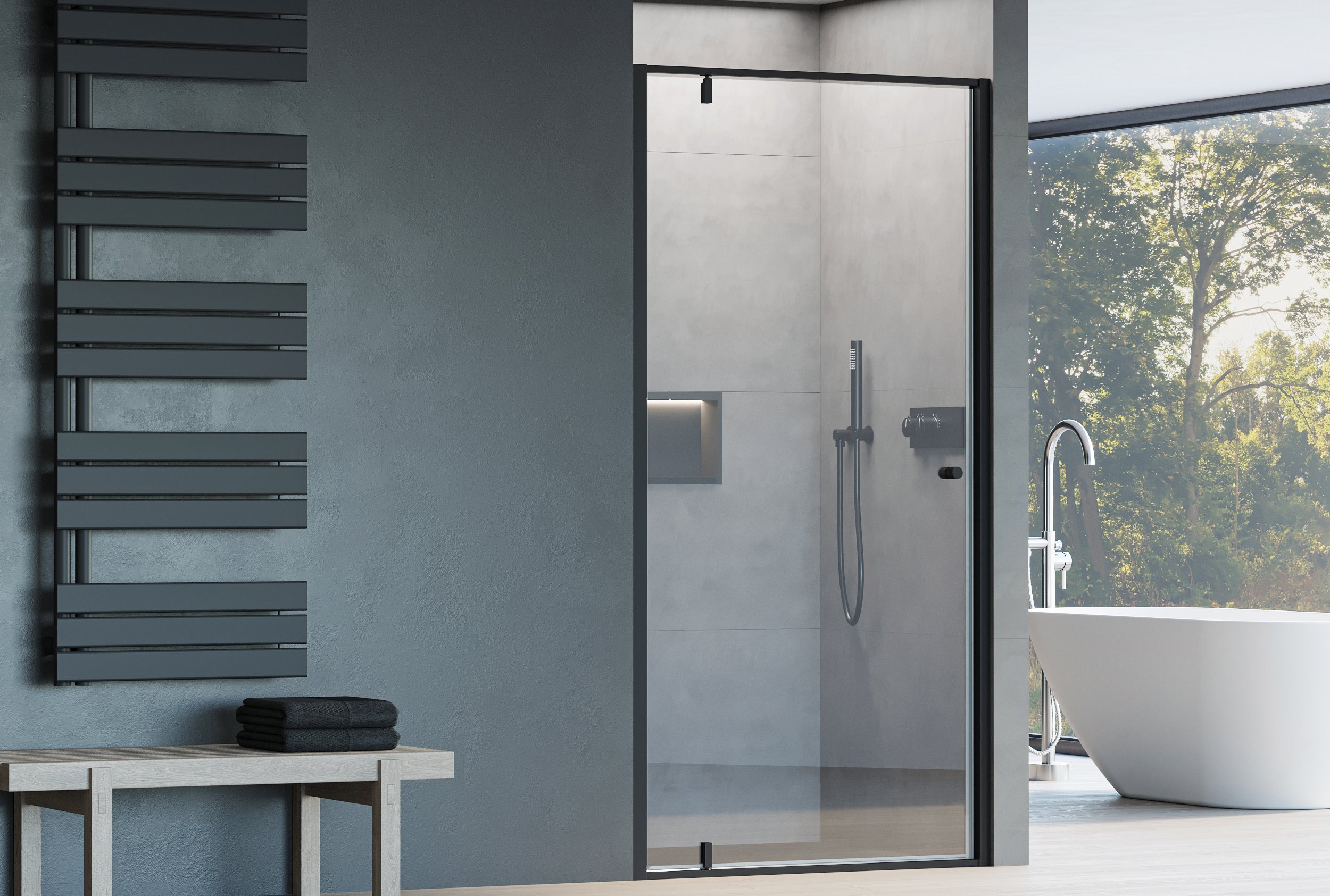 Paroi de douche en niche NT604 FLEX - avec porte pivotante - couleur et largeur au choix