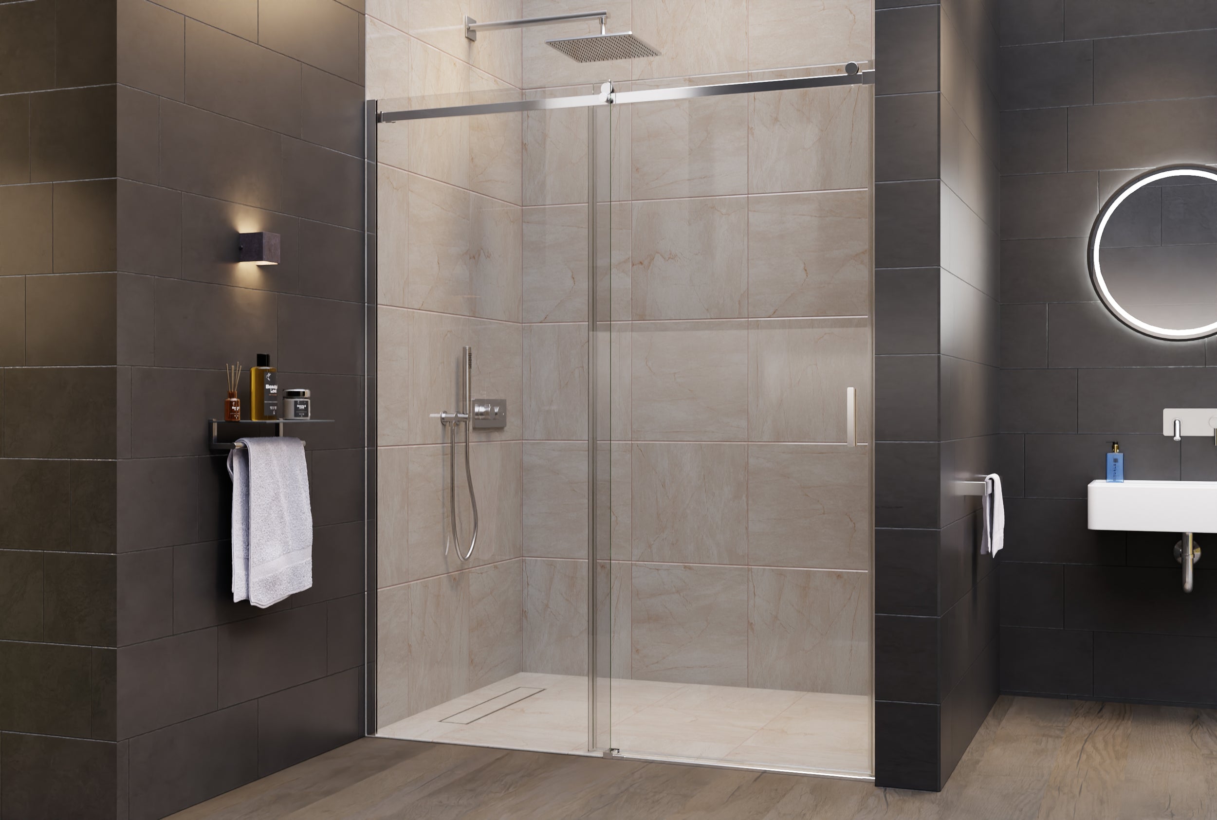 Cabine de douche en niche avec porte coulissante NT806 FLEX - épaisseur au choix