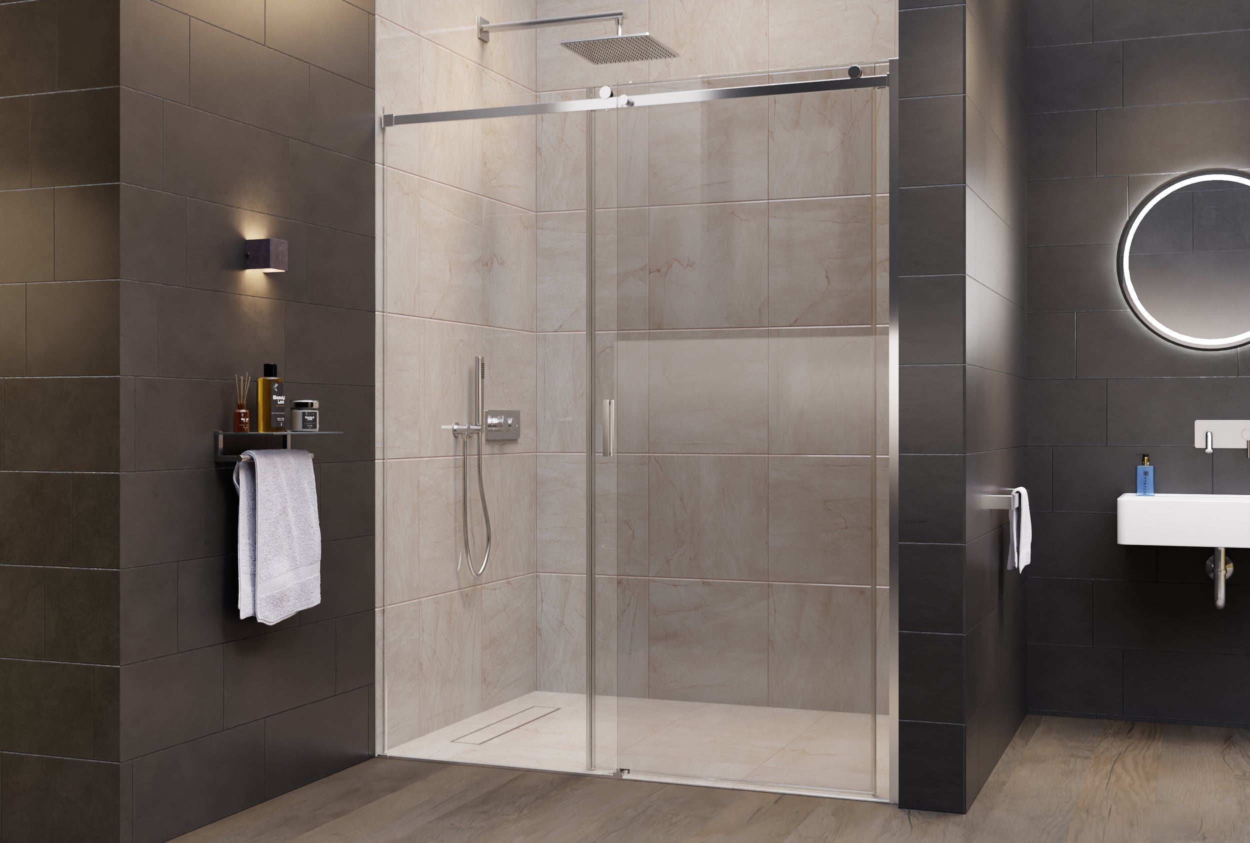 Cabine de douche en niche avec porte coulissante NT806 FLEX - épaisseur au choix