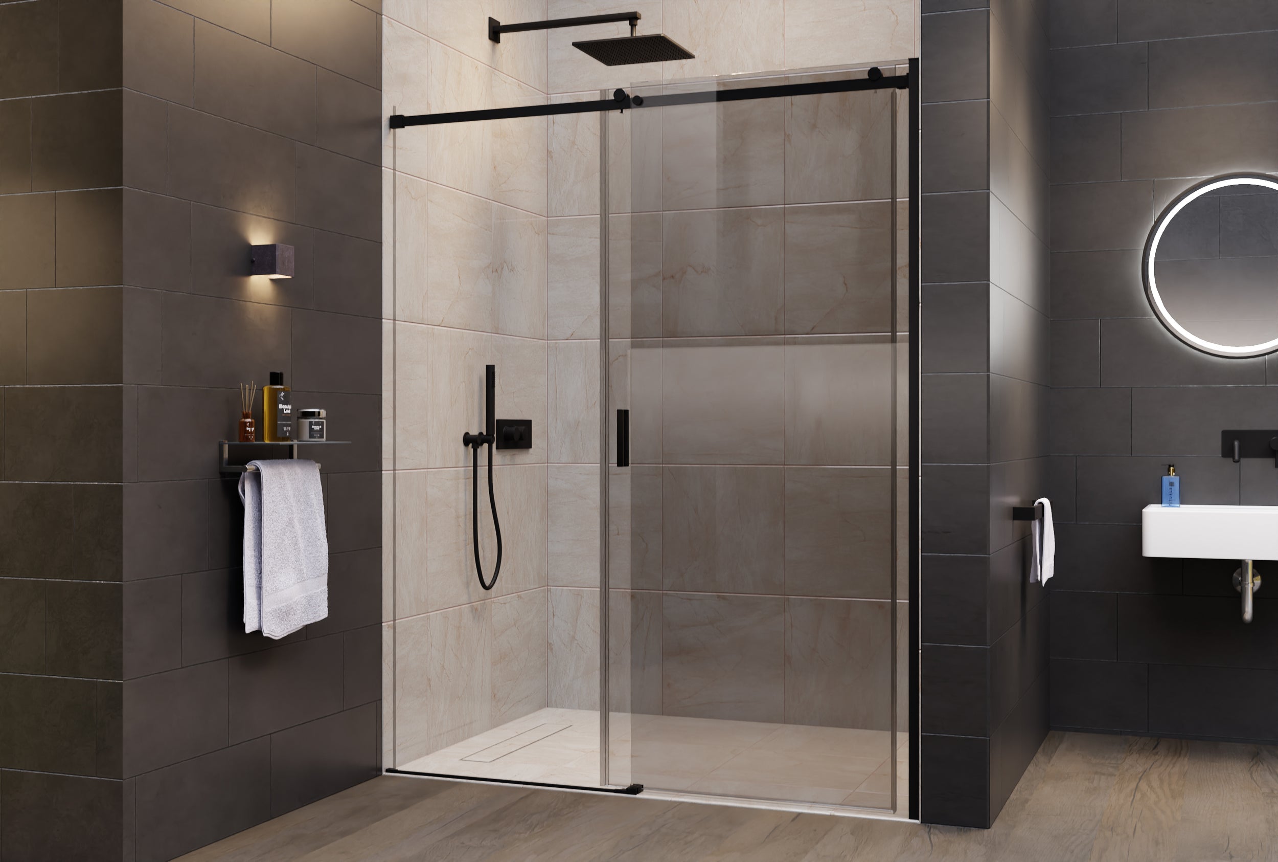 Porte de douche en niche coulissante NT806 FLEX Noir mat