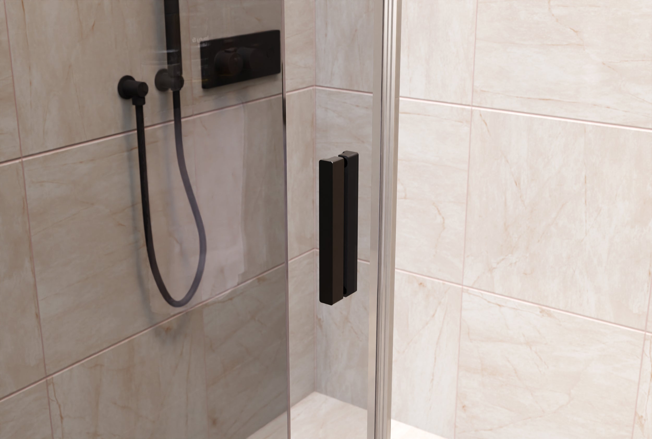 Niche shower with sliding door NT806 FLEX Black matt - Nano Grey glass - glass thickness selectable