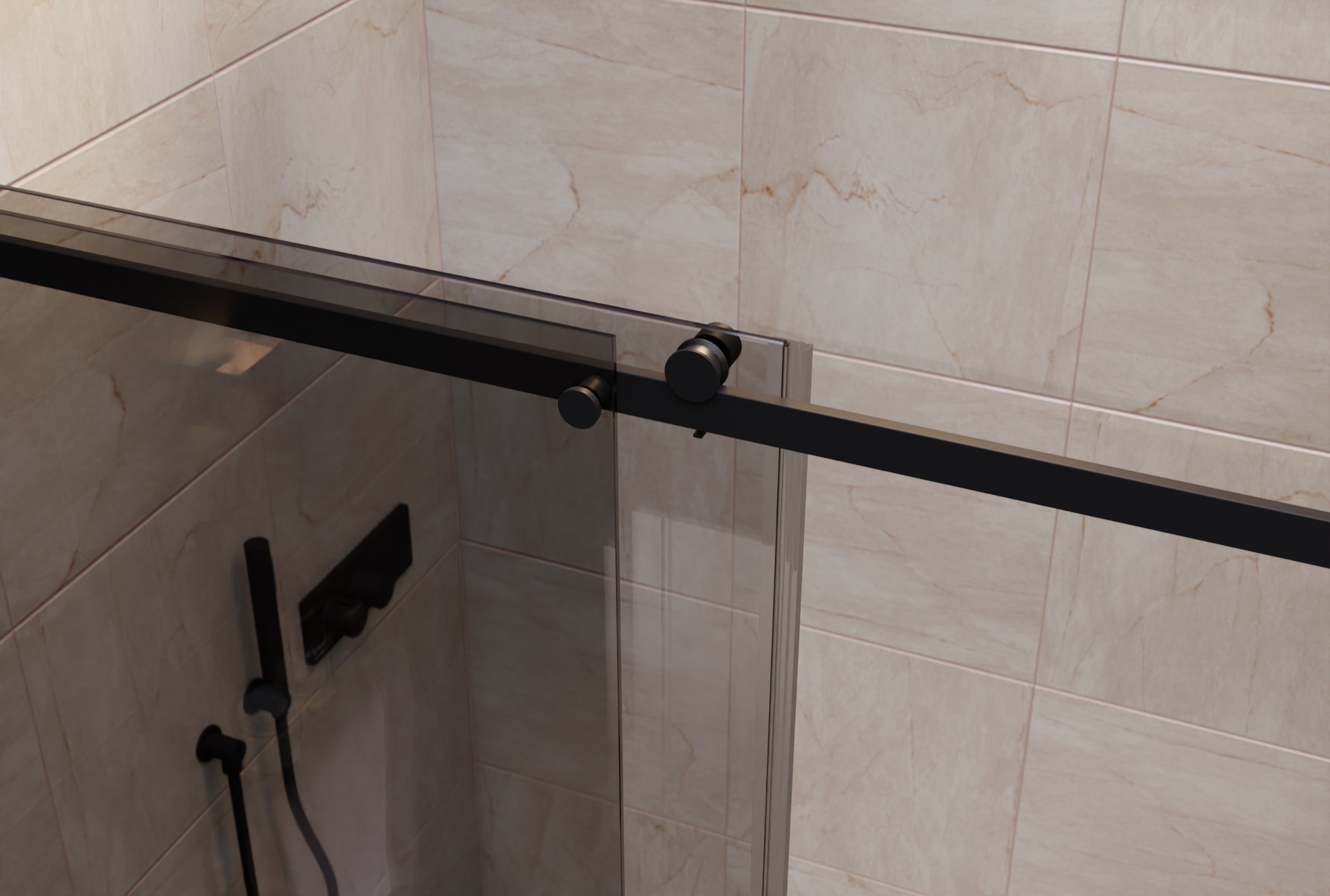 Niche shower with sliding door NT806 FLEX Black matt - Nano Grey glass - glass thickness selectable