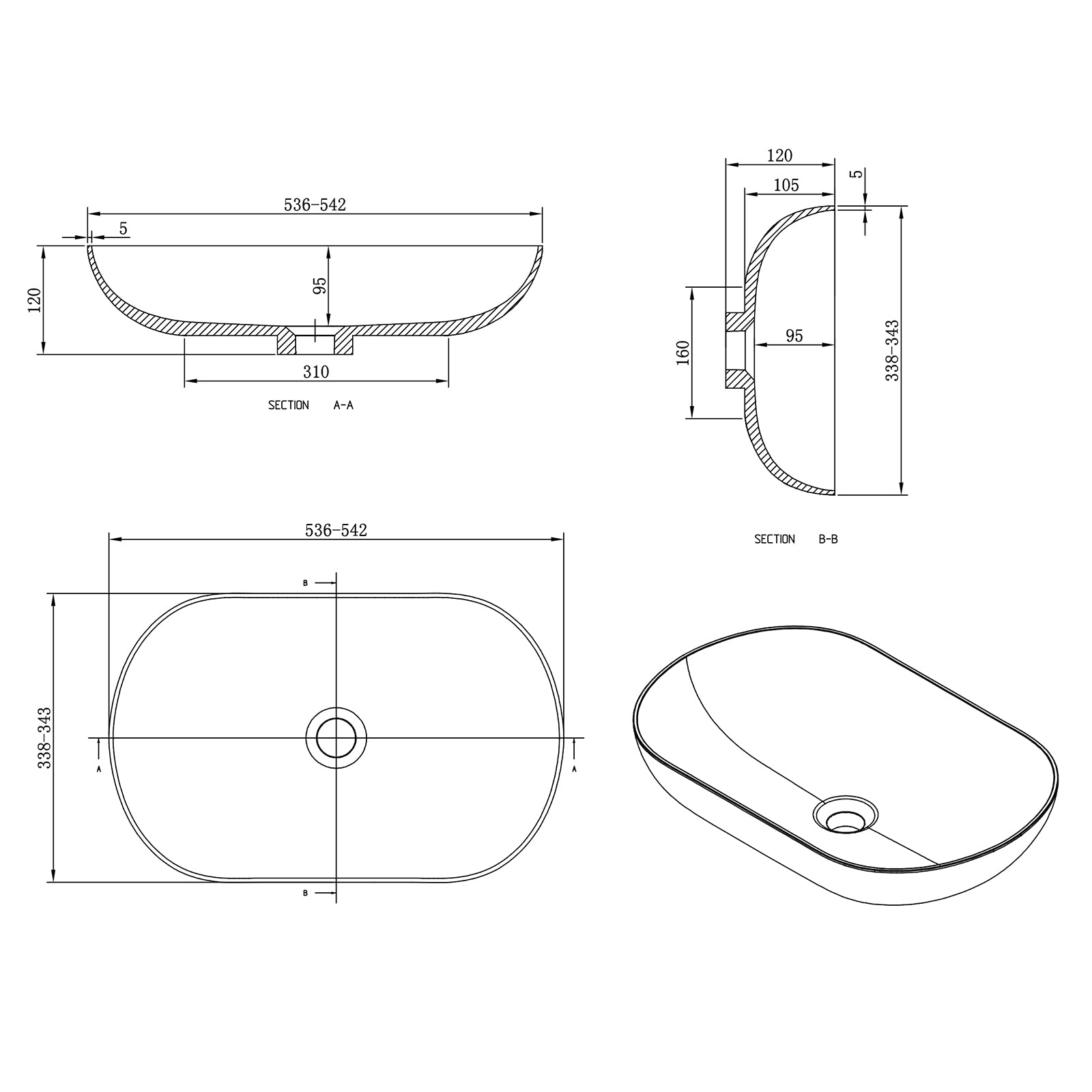 Countertop washbasin O-540 OCEAN