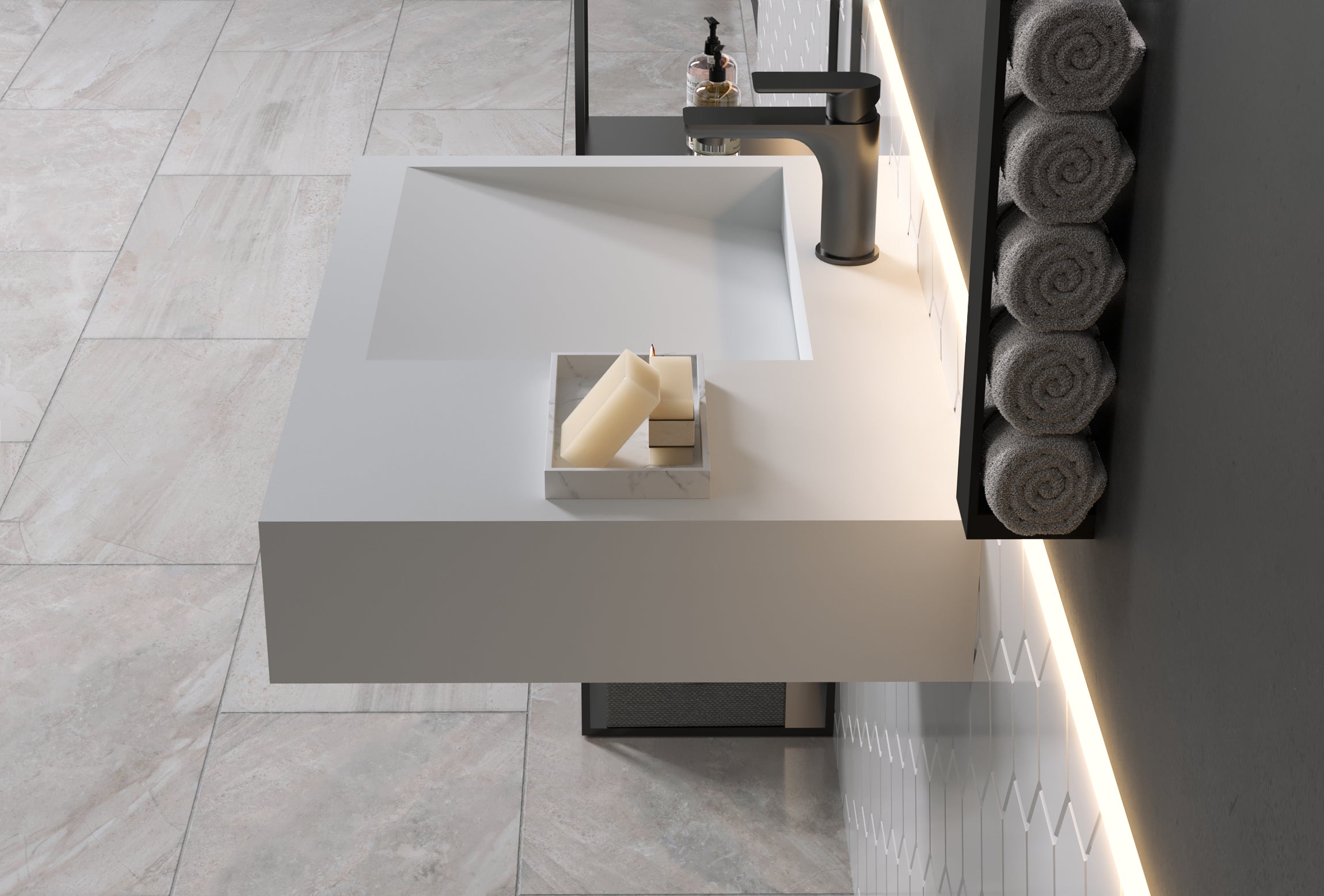 PB2014 wall-mounted washbasin in mineral cast