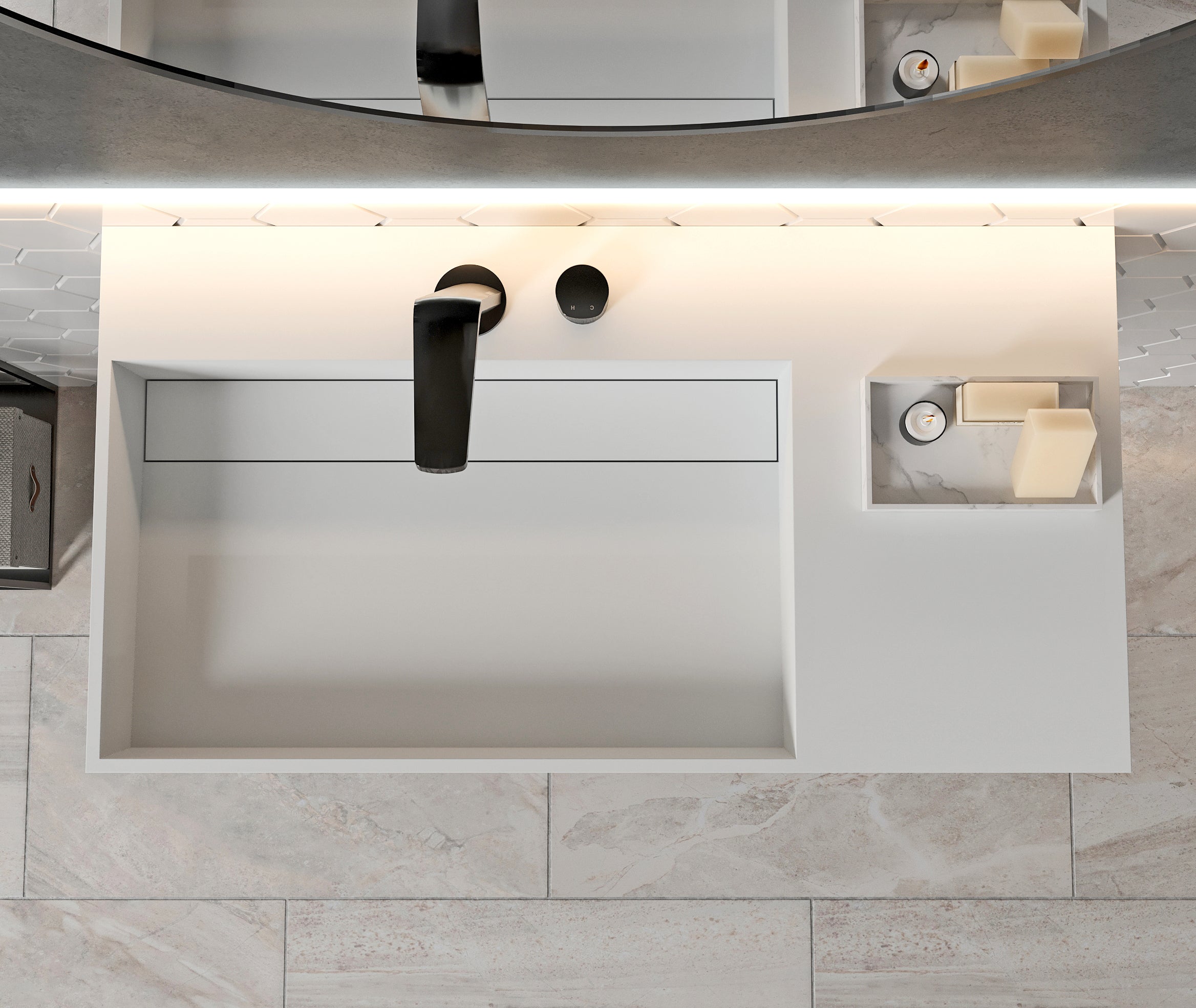 PB2015 wall-mounted washbasin in mineral cast