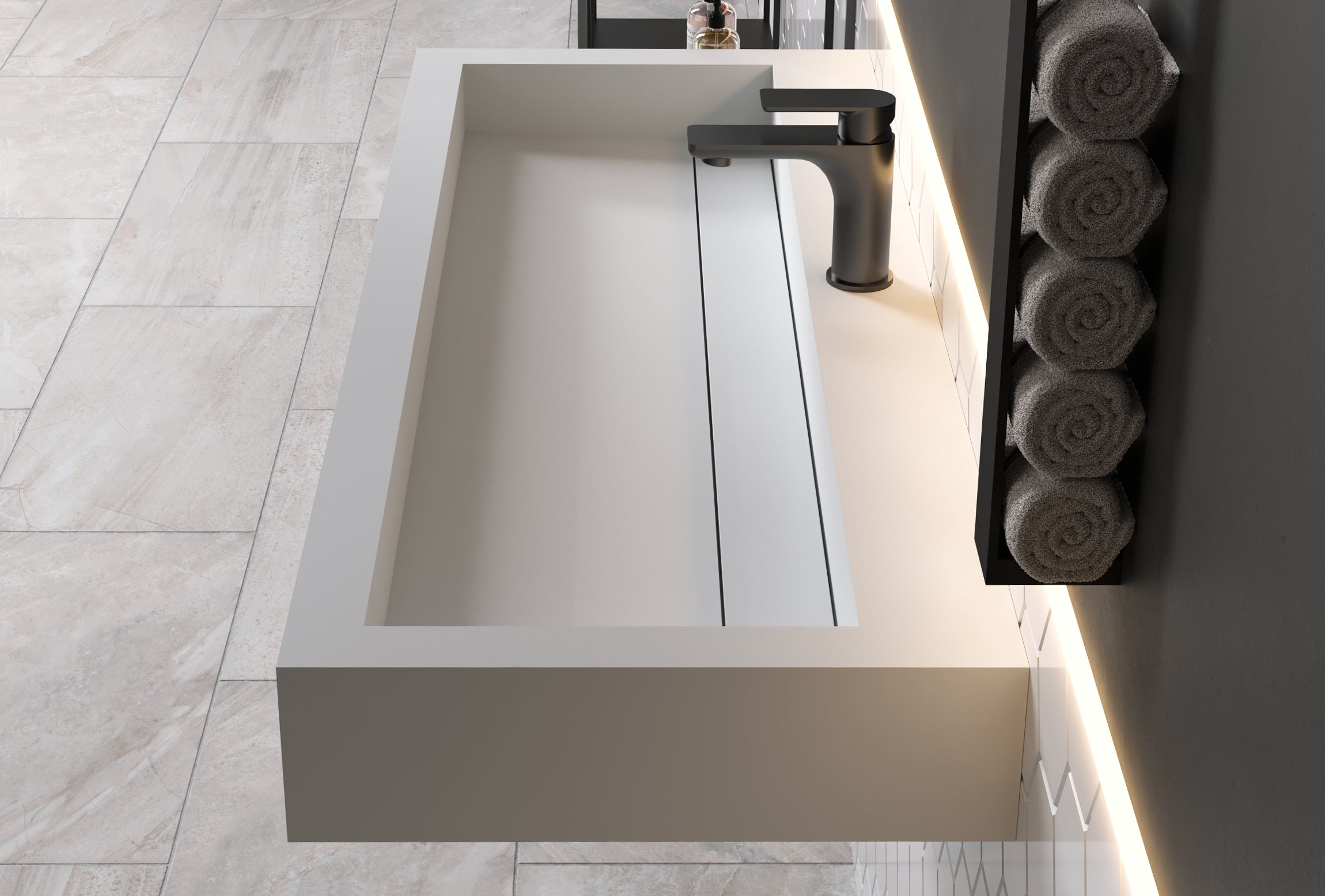 Wall-mounted or countertop washbasin – of solid surface (Solid Stone)