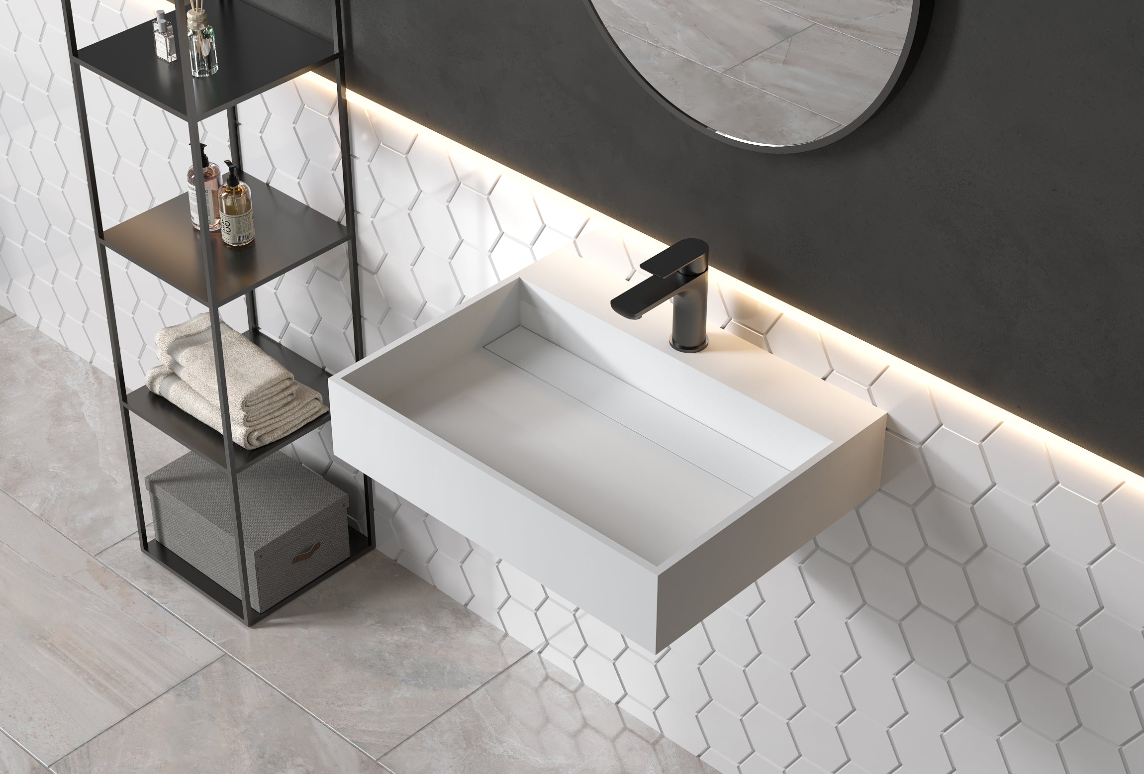 Wall-mounted washbasin PB2080 in mineral cast