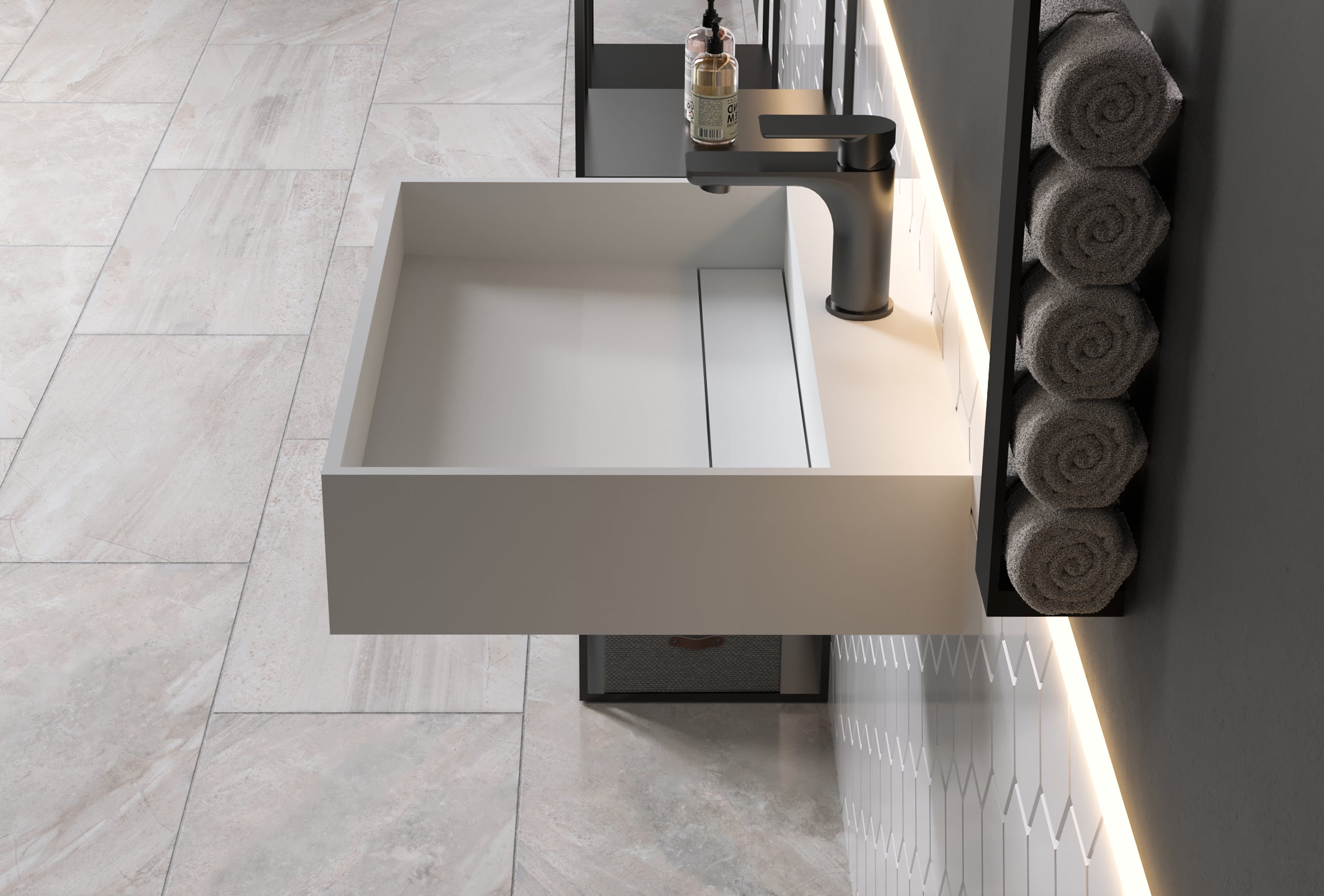 Wall-mounted washbasin PB2080 in mineral cast