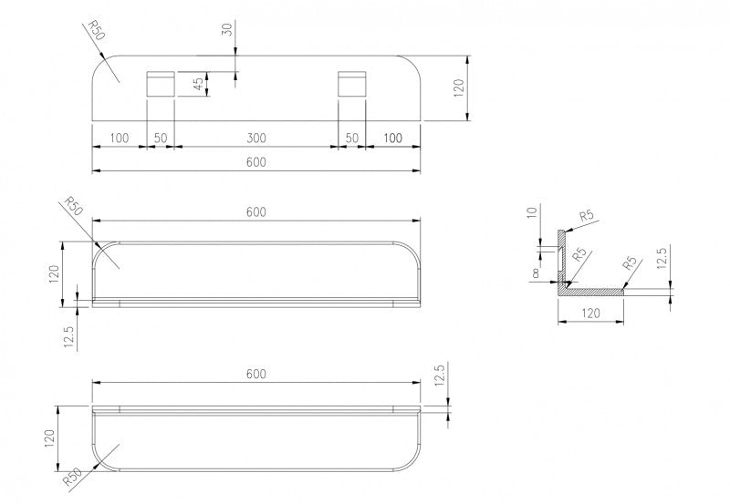 Wandboard Badablage aus Mineralguss PB4201 - 60x12x12cm