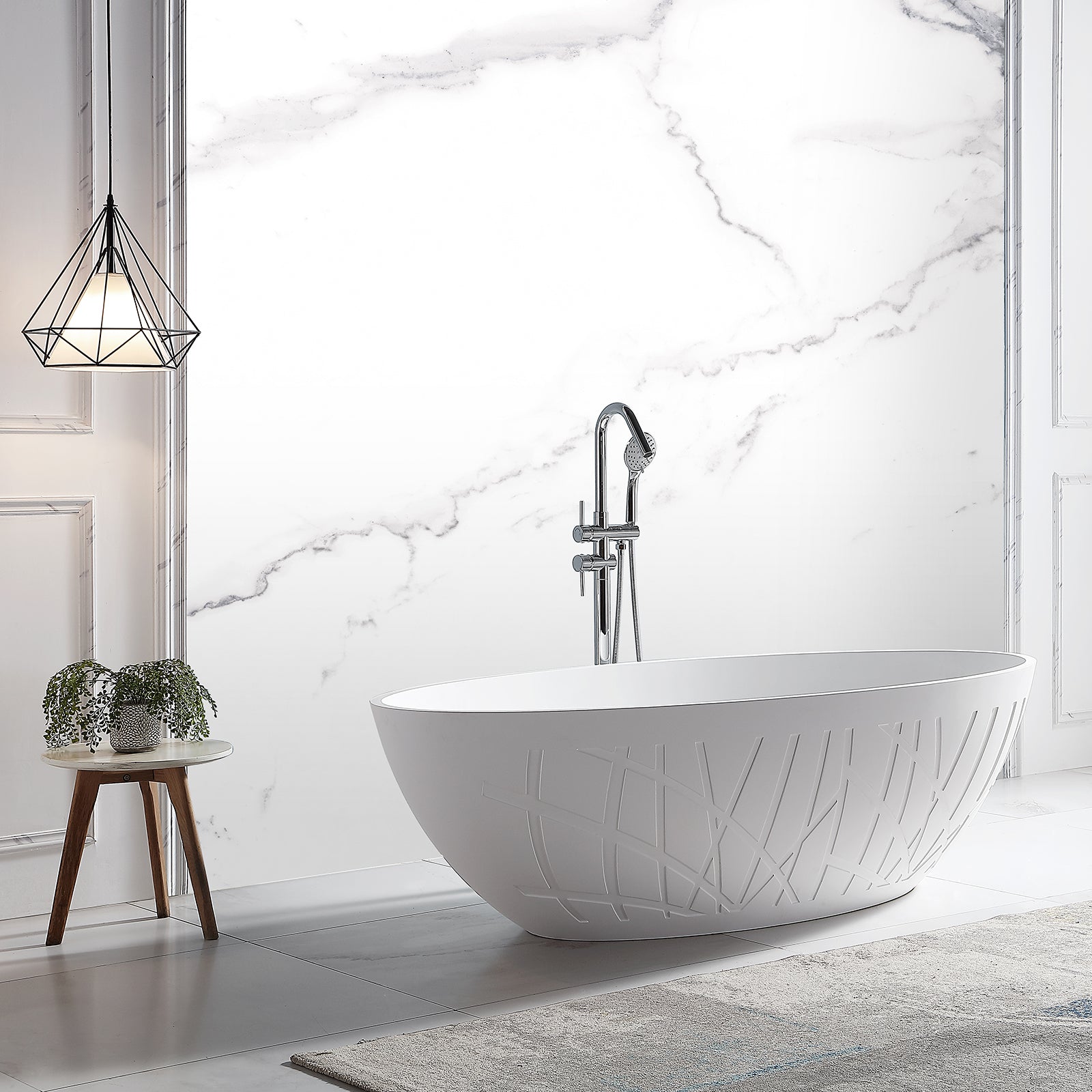 Freistehende Design Badewanne LEO Mineralguss