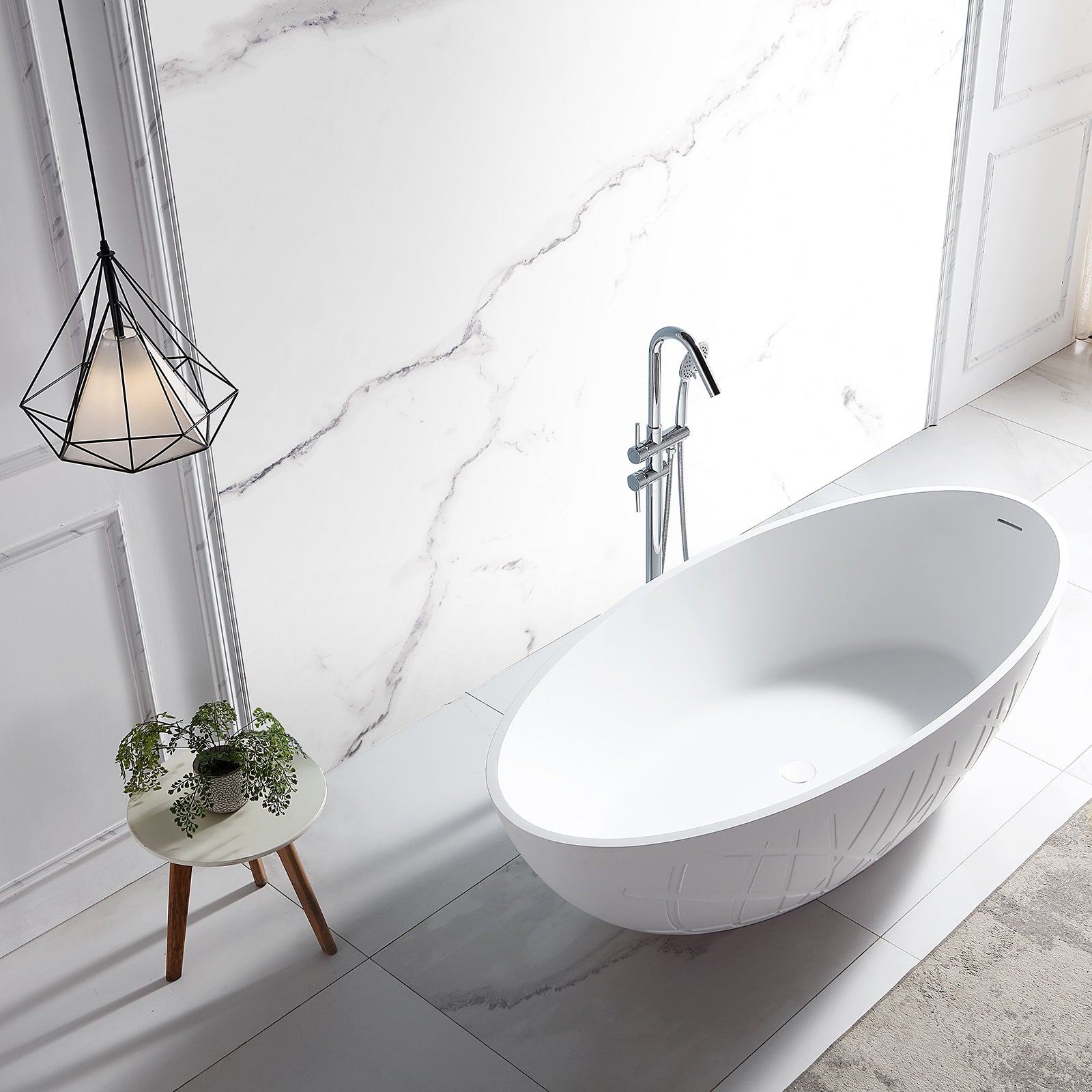 Freistehende Design Badewanne LEO Mineralguss