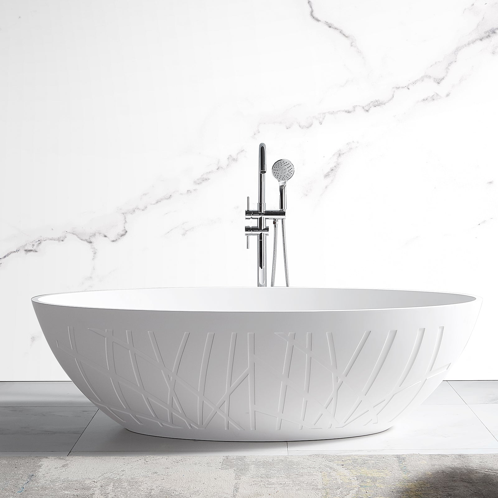 Freestanding Design Bath LEO Matt White Mineral Cast