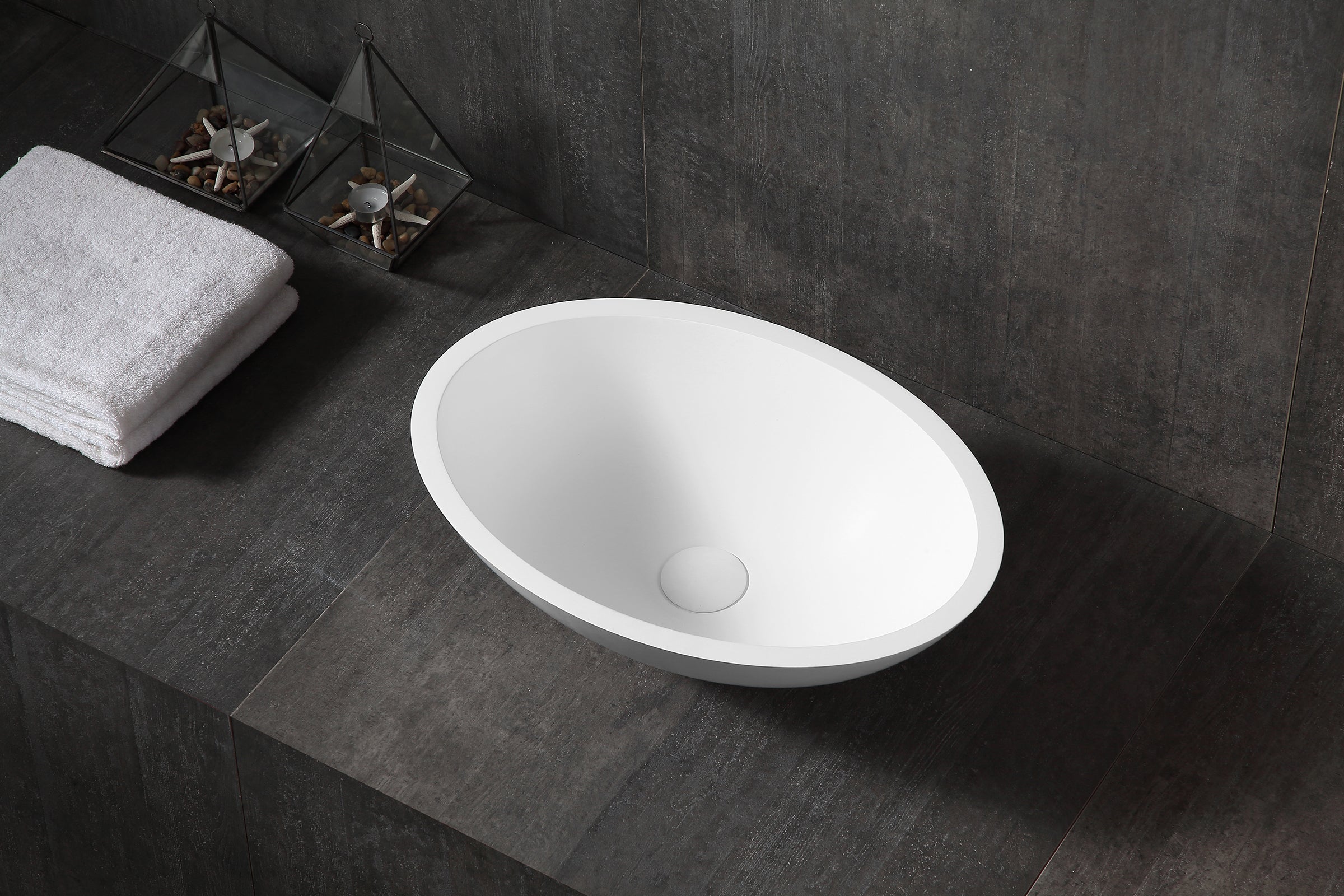 Counter top basin TW2106  of mineral cast (Pure Acrylic) - Matte - 50 x 35 x 15 cm