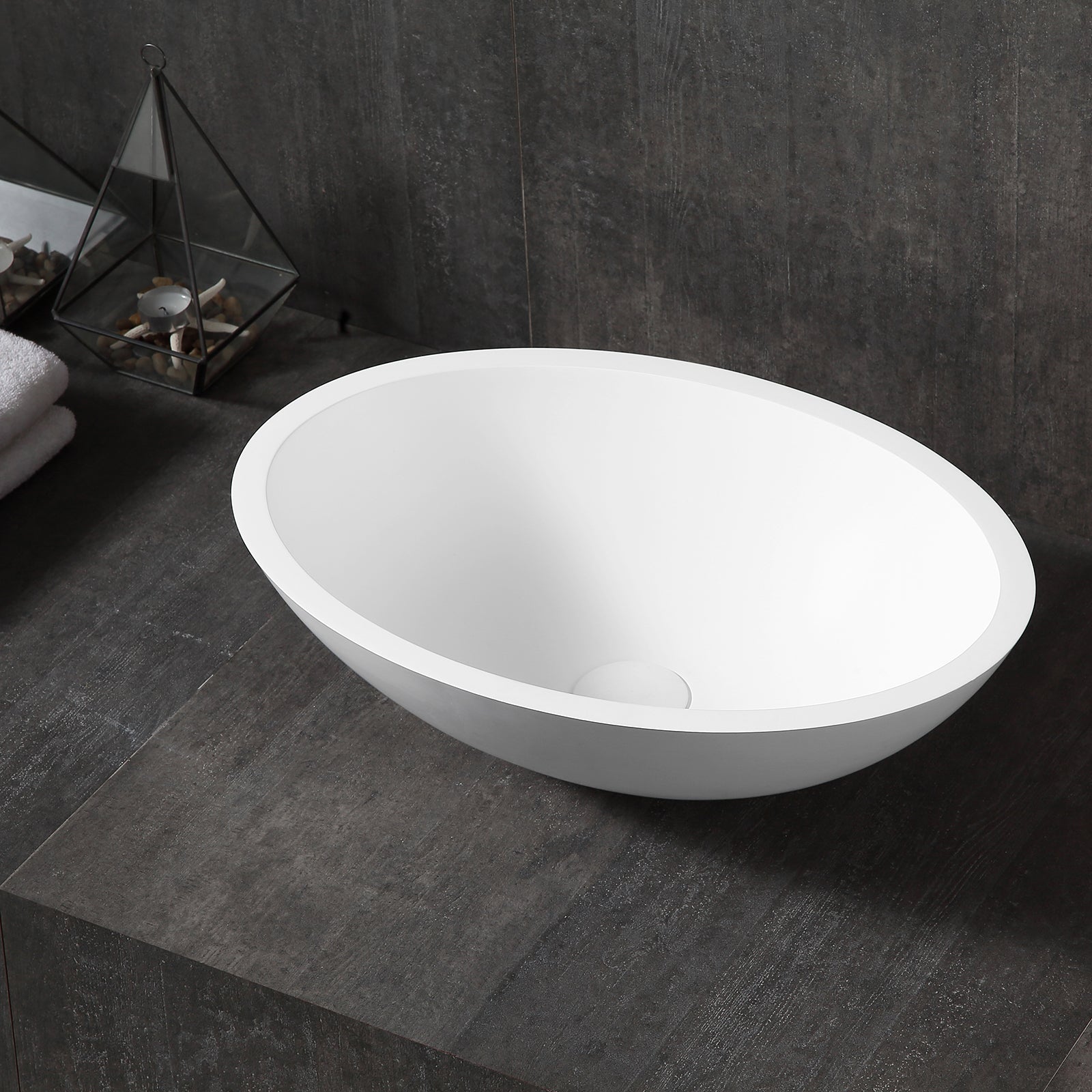 Counter top basin TW2106  of mineral cast (Pure Acrylic) - Matte - 50 x 35 x 15 cm