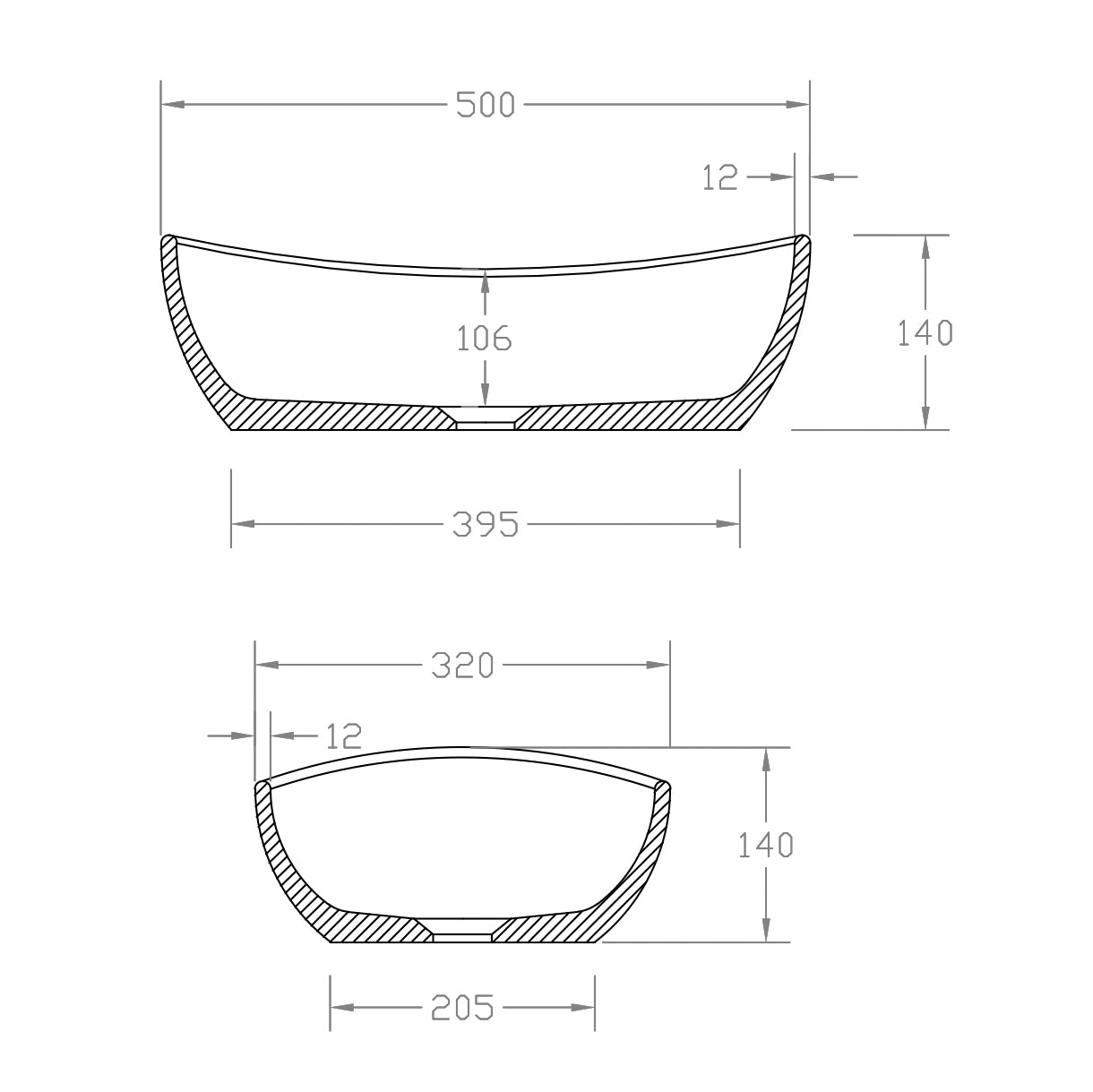 Opbouw wastafel TWA85 - Solid Surface - Mat Wit - 50 x 32 x 14 cm