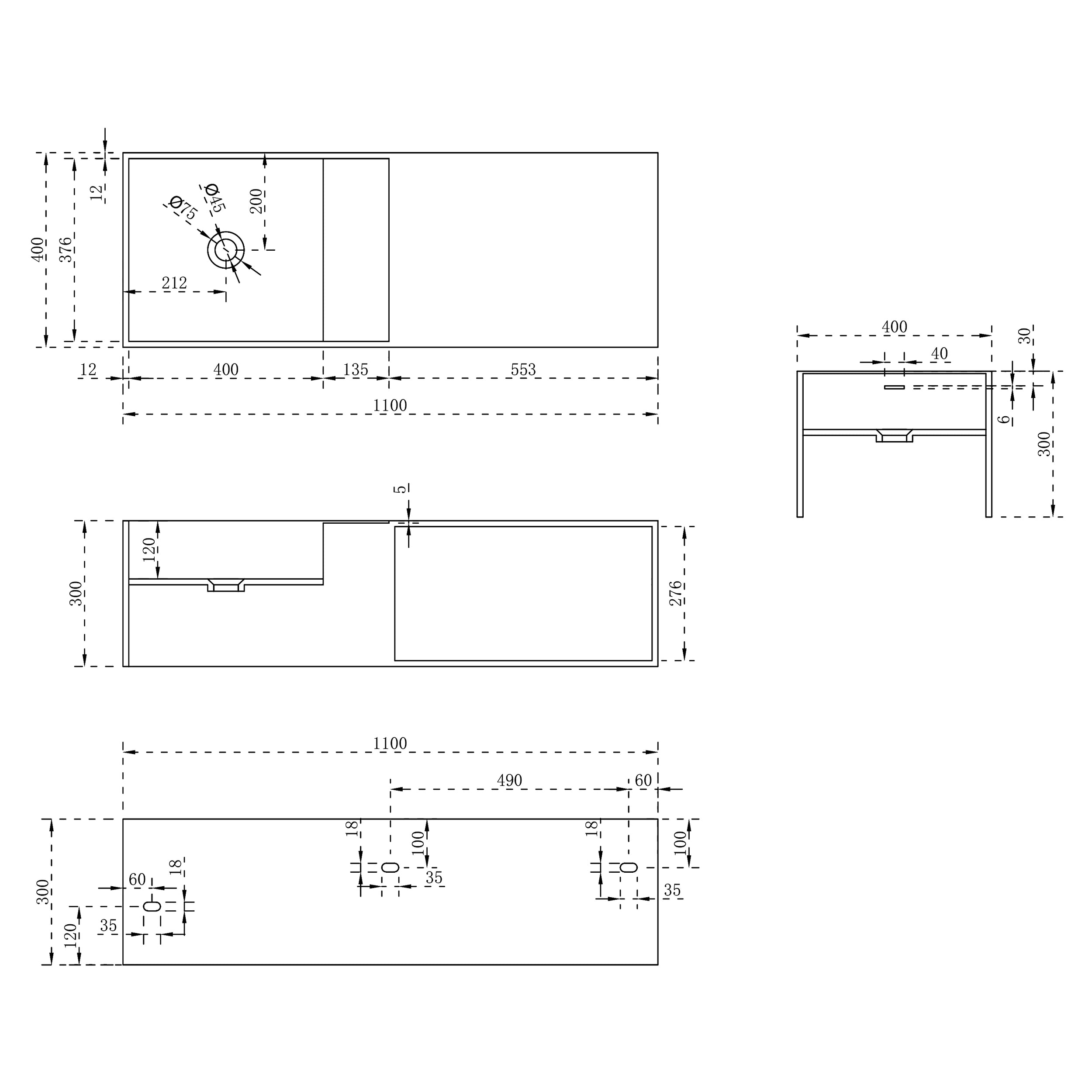 Wall-mounted washbasin TWG36 in mineral cast