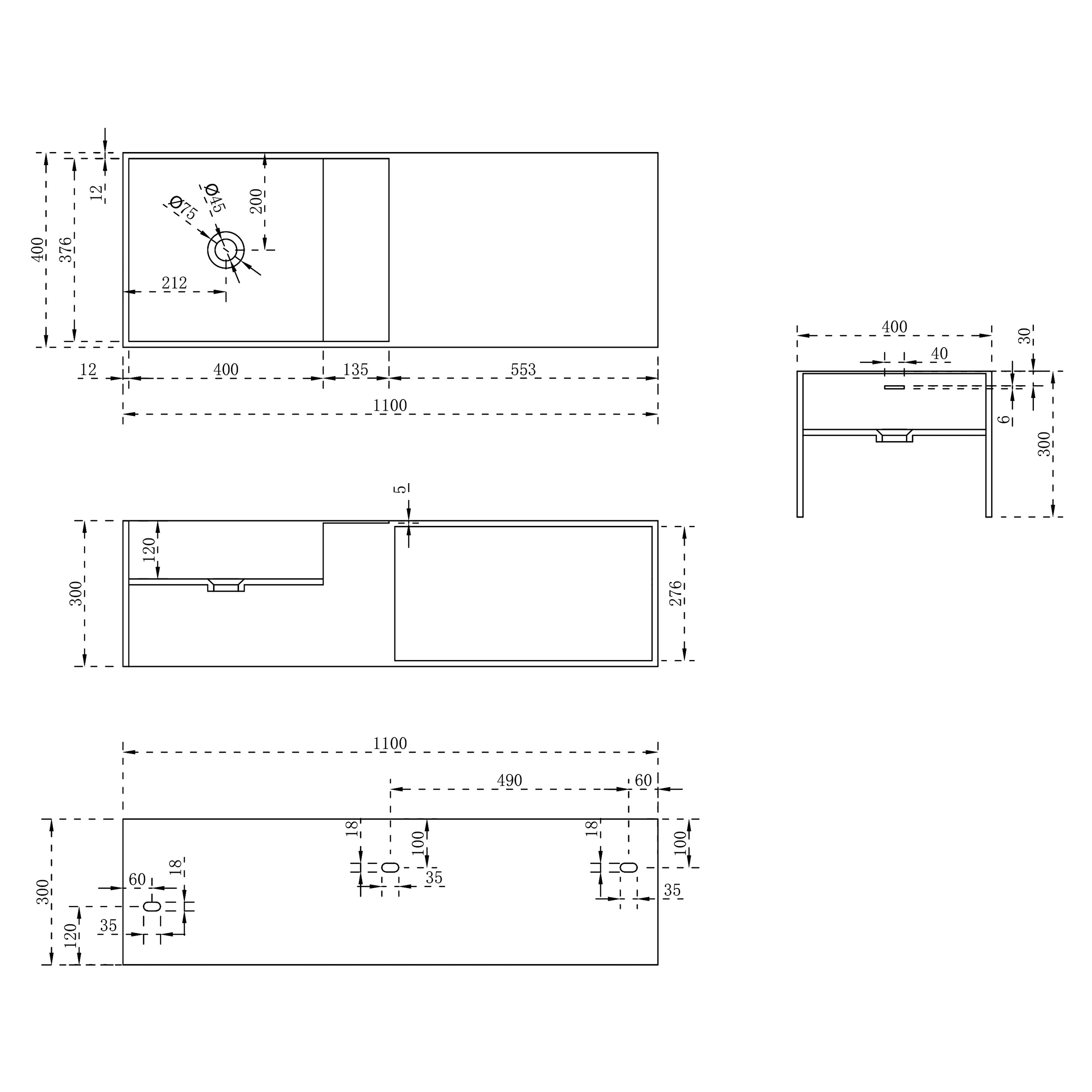 Wall-mounted washbasin TWG36 in mineral cast