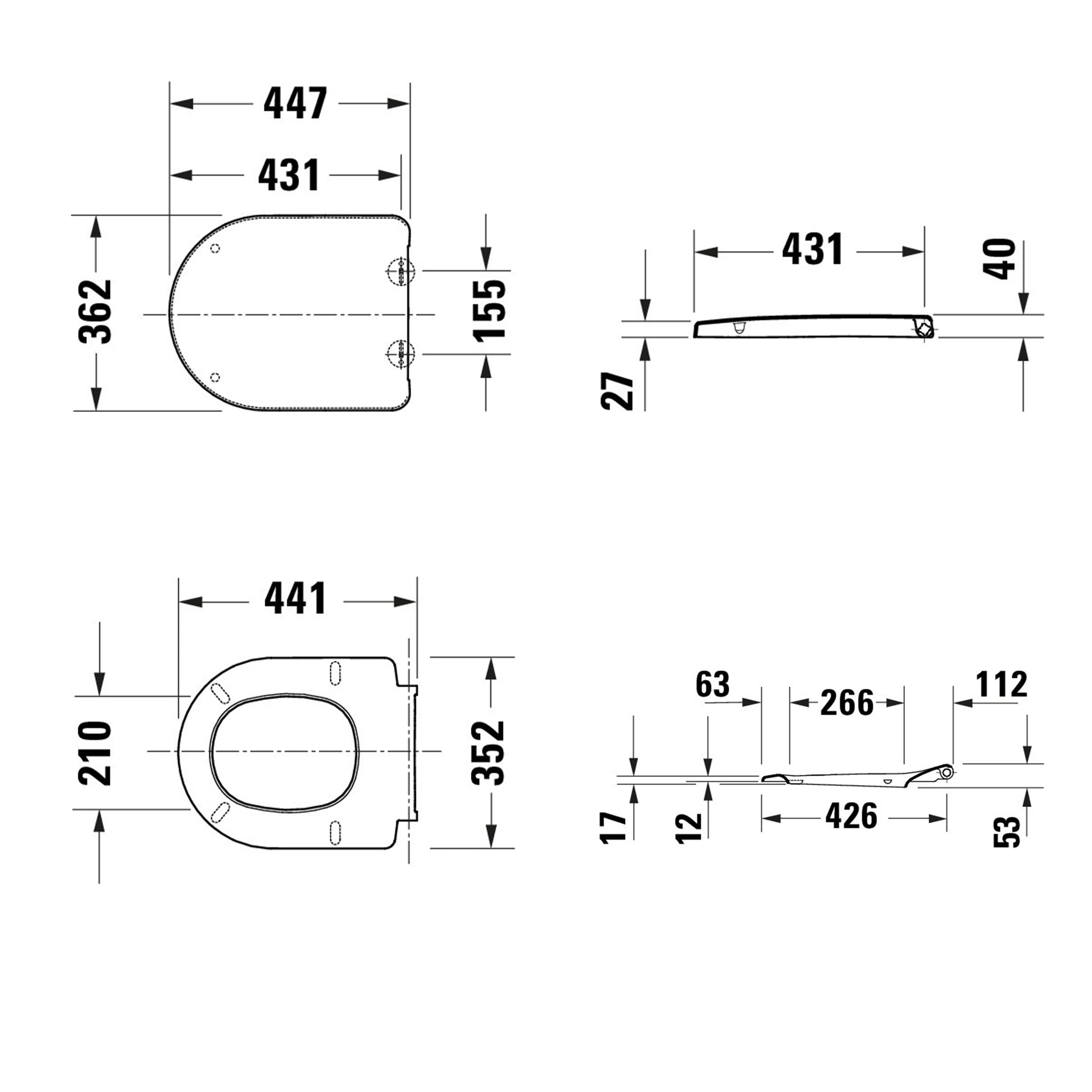 Duravit wall-hung WC 540 mm Mino White glossy incl. WC cover - concealed fastening