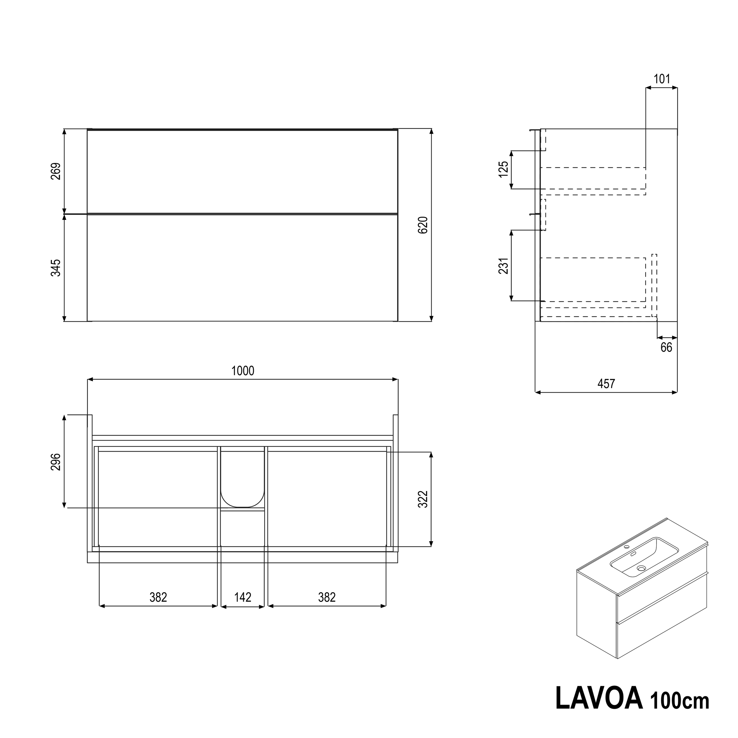 Wastafelonderbouw LAVOA 100 cm