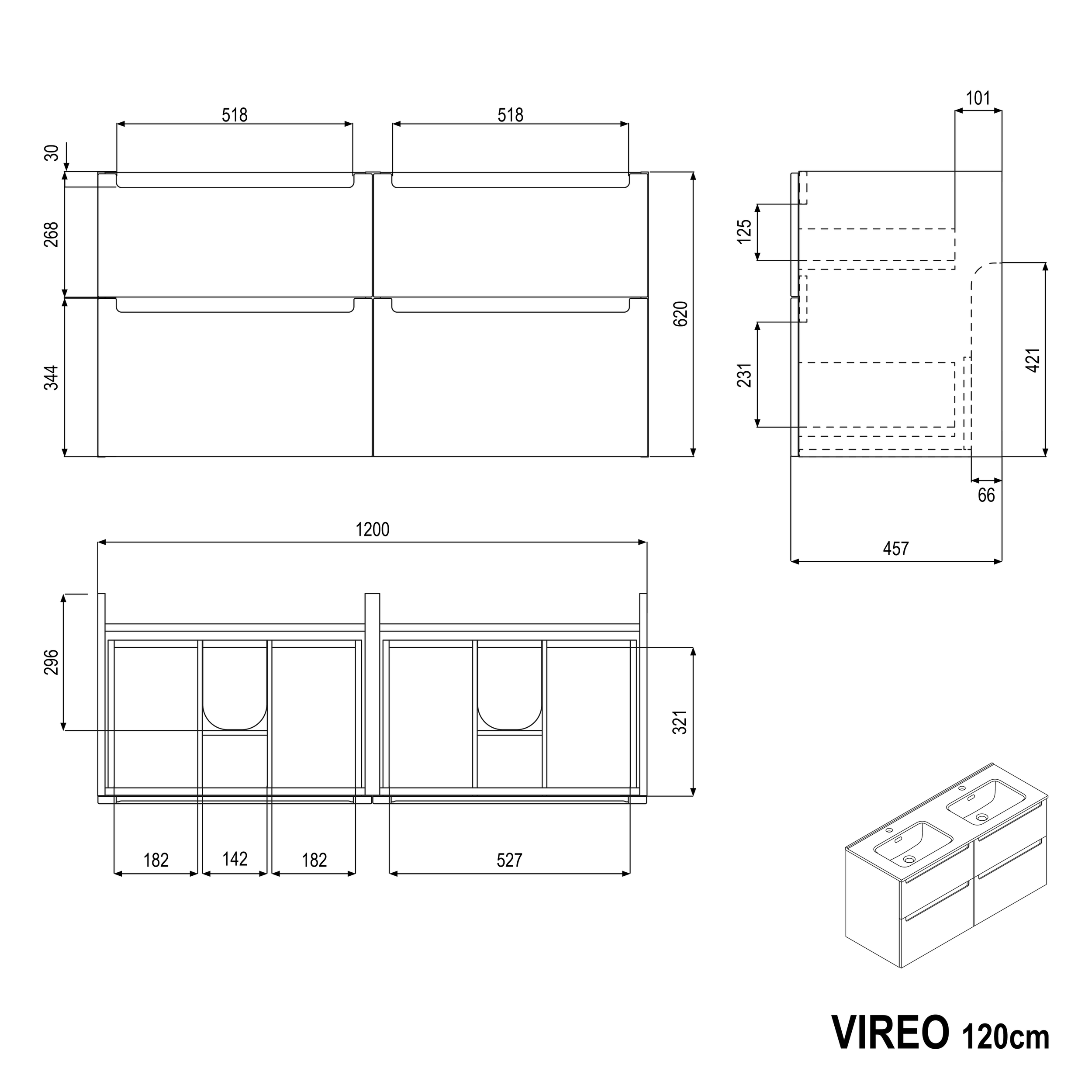 Wastafelonderbouw VIREO 120 cm