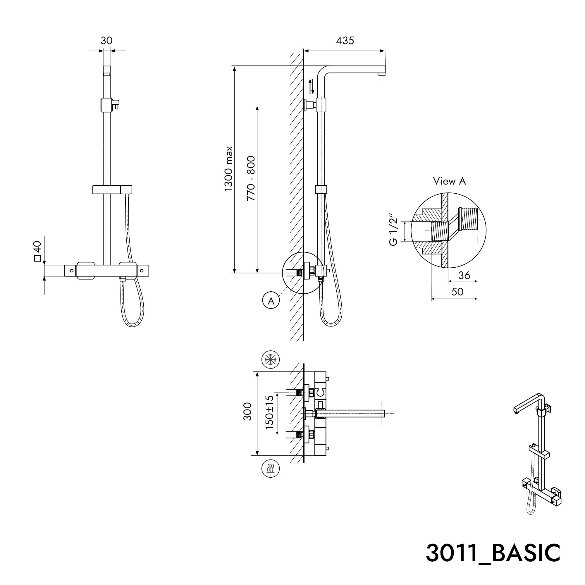 Colonne de douche design Thermostat 3011 Basic