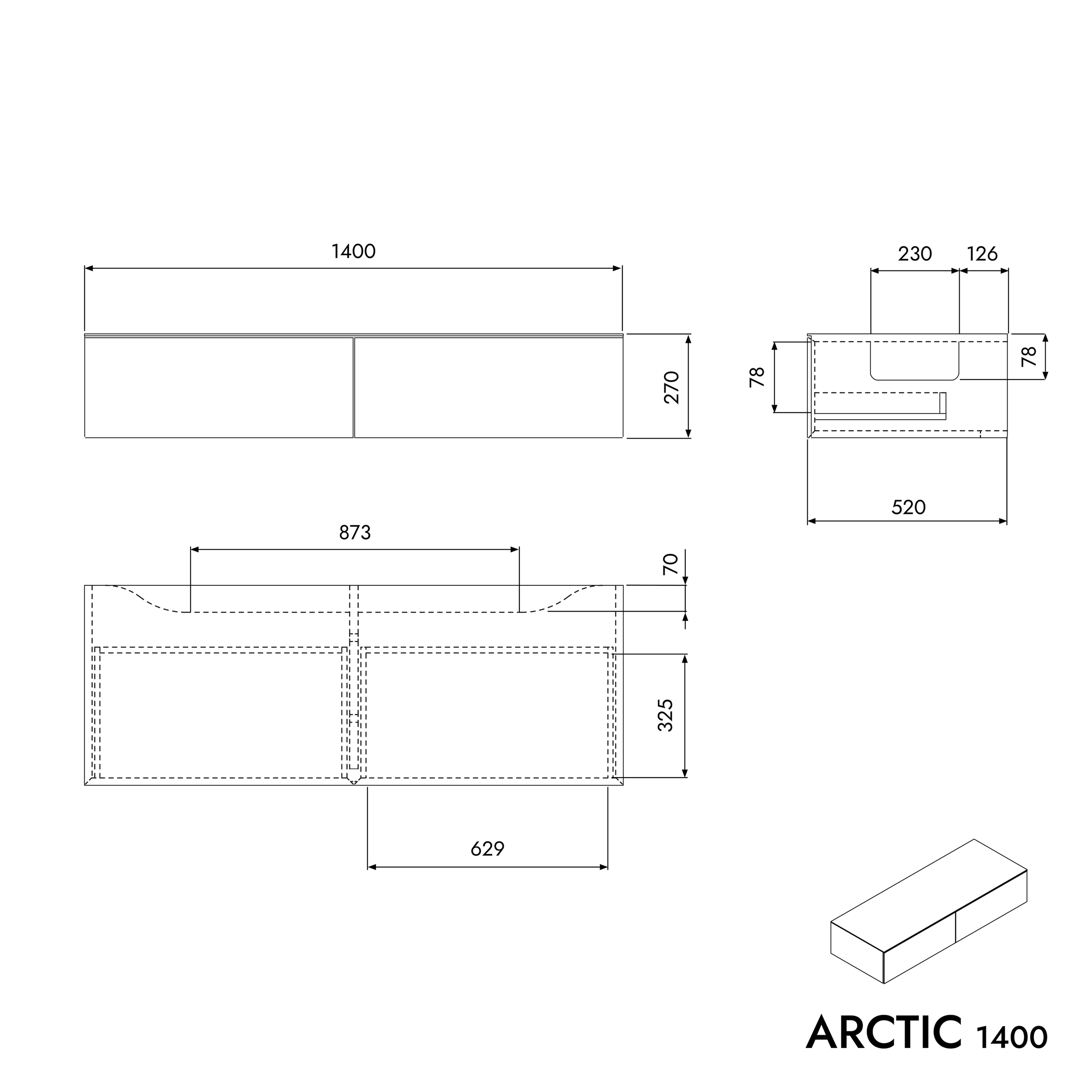 Wastafelonderstel ARCTIC 1400 White Softtouch voor aanrecht wastafel